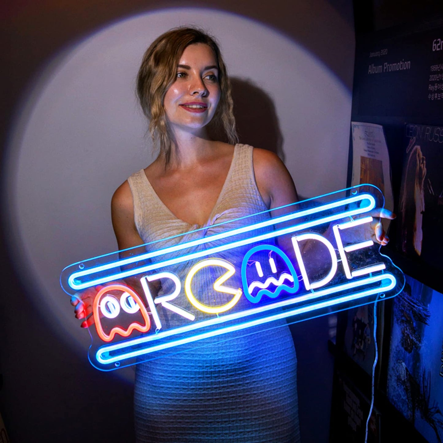 KiMineon Large Arcade Neon Sign, Ugrade Retro Game Ghost Arcade LED Neon Light Sign, Handmade Aesthetic Arcade Night Lamp for Game Room, Business Recreation Bedroom Birthday Gift Man Cave Home - 25''