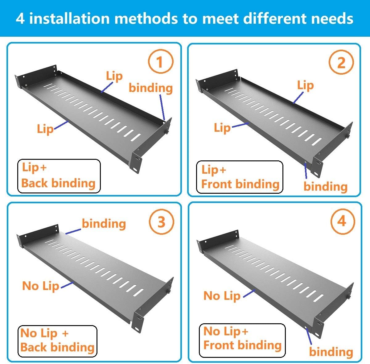 JINGCHENGMEI 2 Pack 1U 6" (154mm) 19" Black(6V2PC) of Vented Cantilever Server Rack Mount Shelf Deep for Network