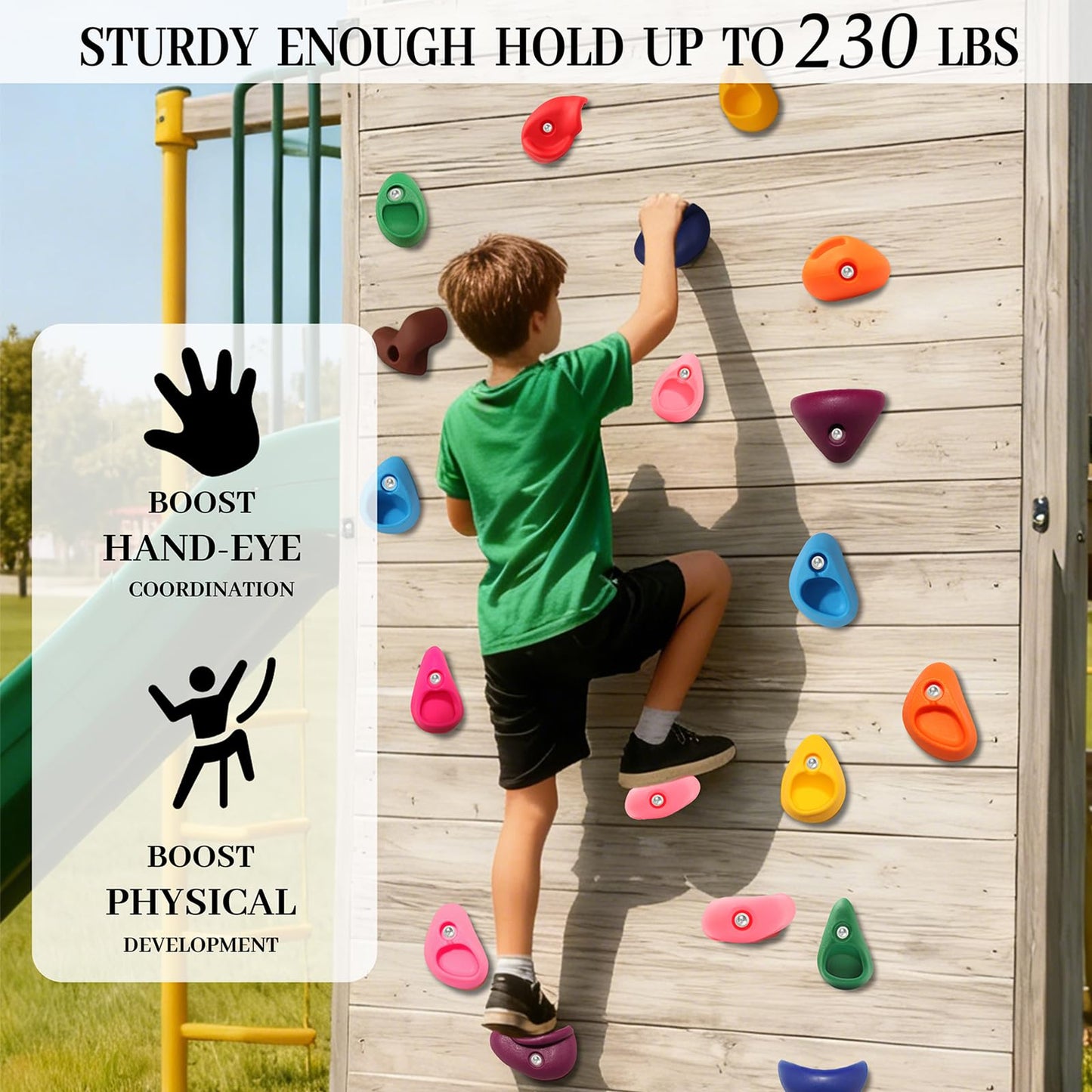NEATATOU 32 PCS Rock Climbing Holds for Kids,Rock Climbing Wall Grips Climbing Rocks Wall Kit for Indoor and Outdoor Playground Play Set with Hardware （Style A）