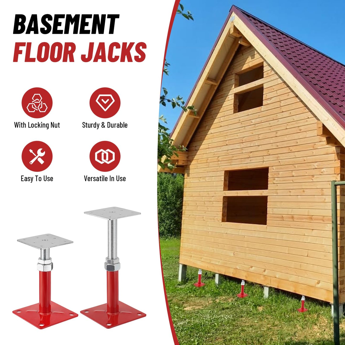 TRUCFUSION 5-8" House Floor Jacks Adjustable Screw Jacks Post, Foundation Jacks for Leveling The Basement Floor, Load Capacity 5000lbs, 4PCS