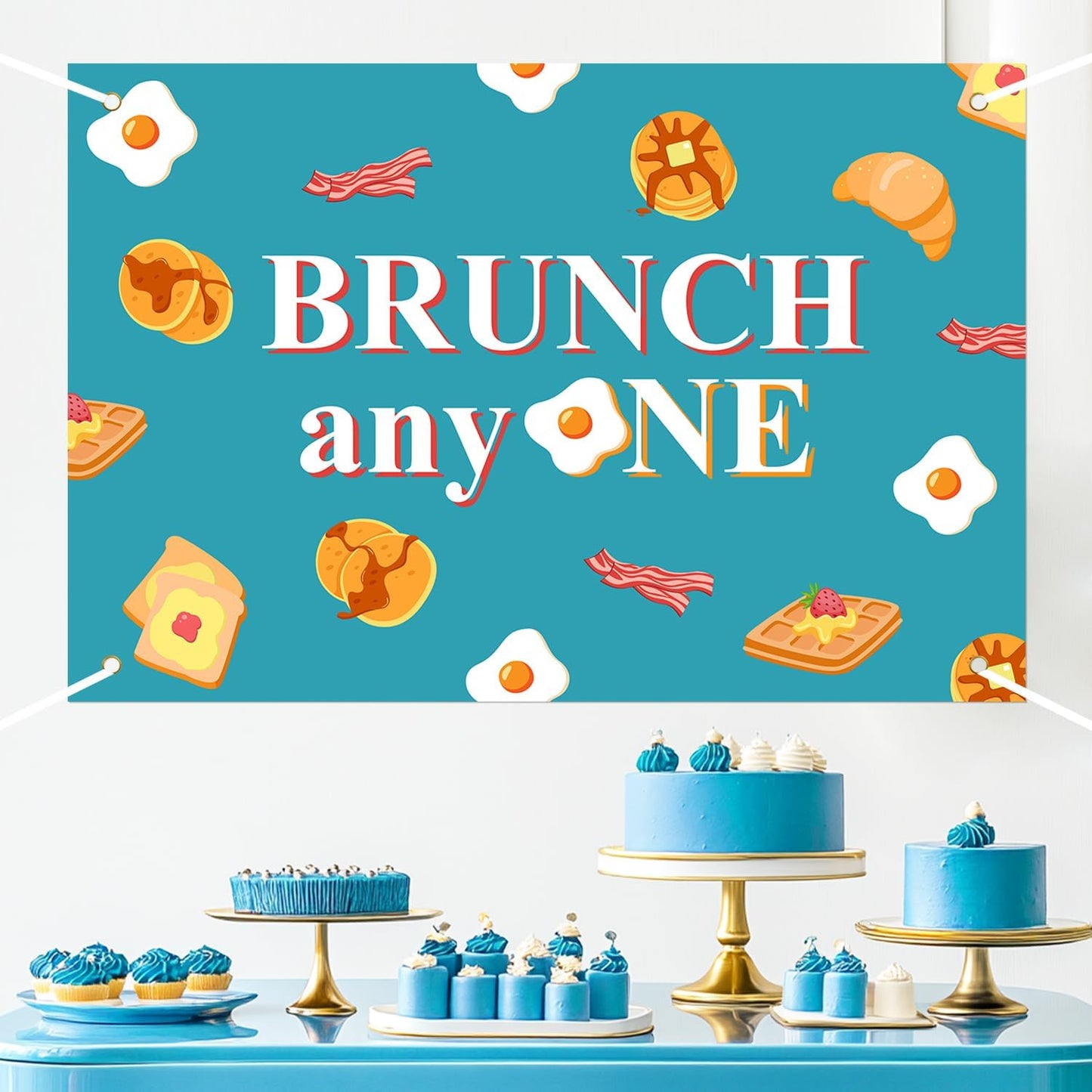 Festiblast 1st Brunch Themed Party Decorations, Brunch Anyone Backdrop Blue Breakfast Food Birthday Party Decor
