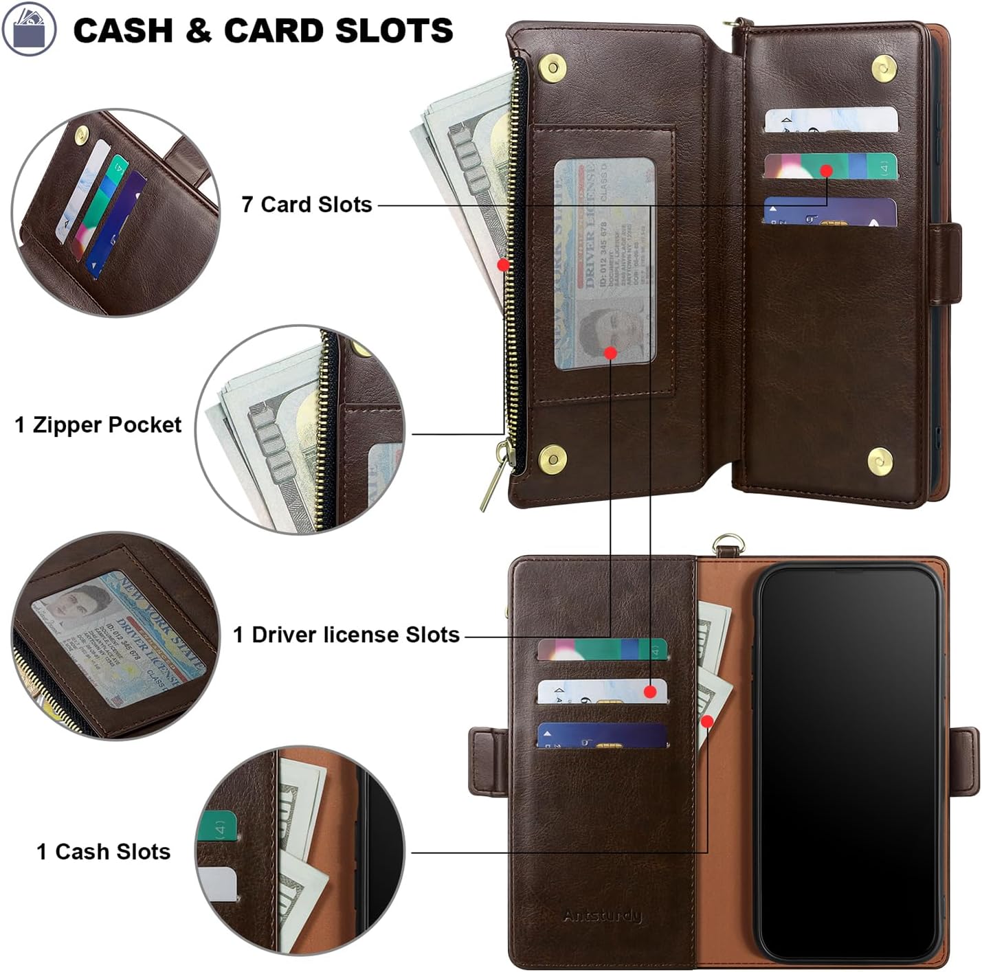 Antsturdy 11 11 6.1",Coffee Compatible with iPhone Wallet Case,RFID Blocking PU Leather Phone Case Women Men Flip