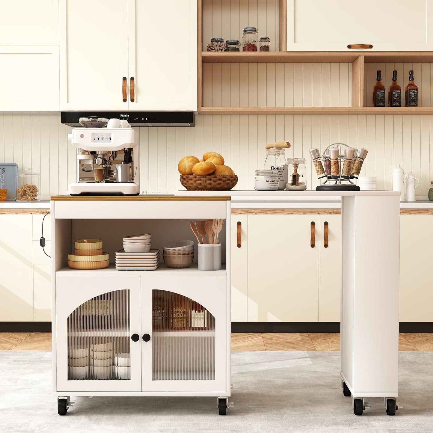 AraSyleon 41'' Kitchen Island with Storage - Versatile Storage Cart & Rolling Island Table on Wheels for Dining Room, Kitchen Use (White)