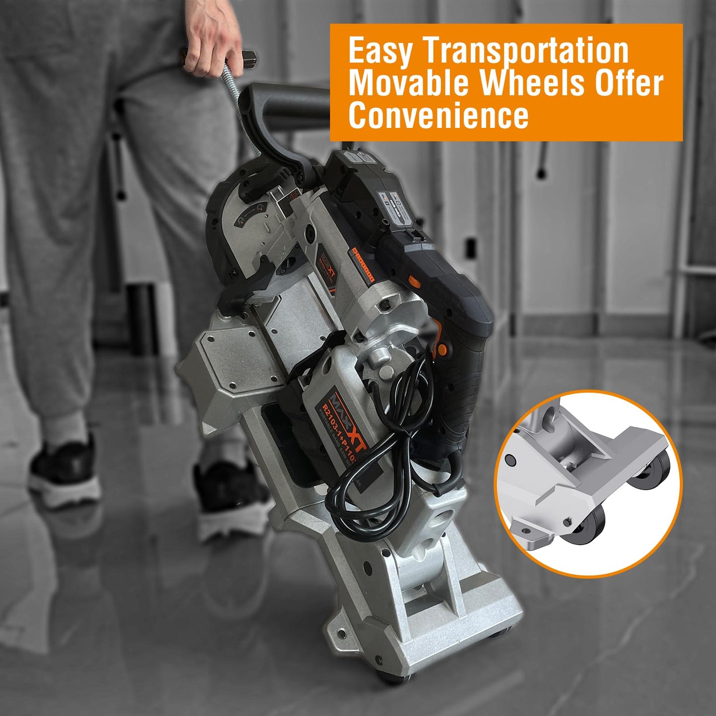MAXXT 2-in-1 Band Saw with Table Saw Base, 10A 5-Inch Deep Cut Portable Band Saw, Lightweight Aluminum Body, Variable Speed, Handheld Multi-Purpose Portable Saw with Rolling Base for Metal & Wood
