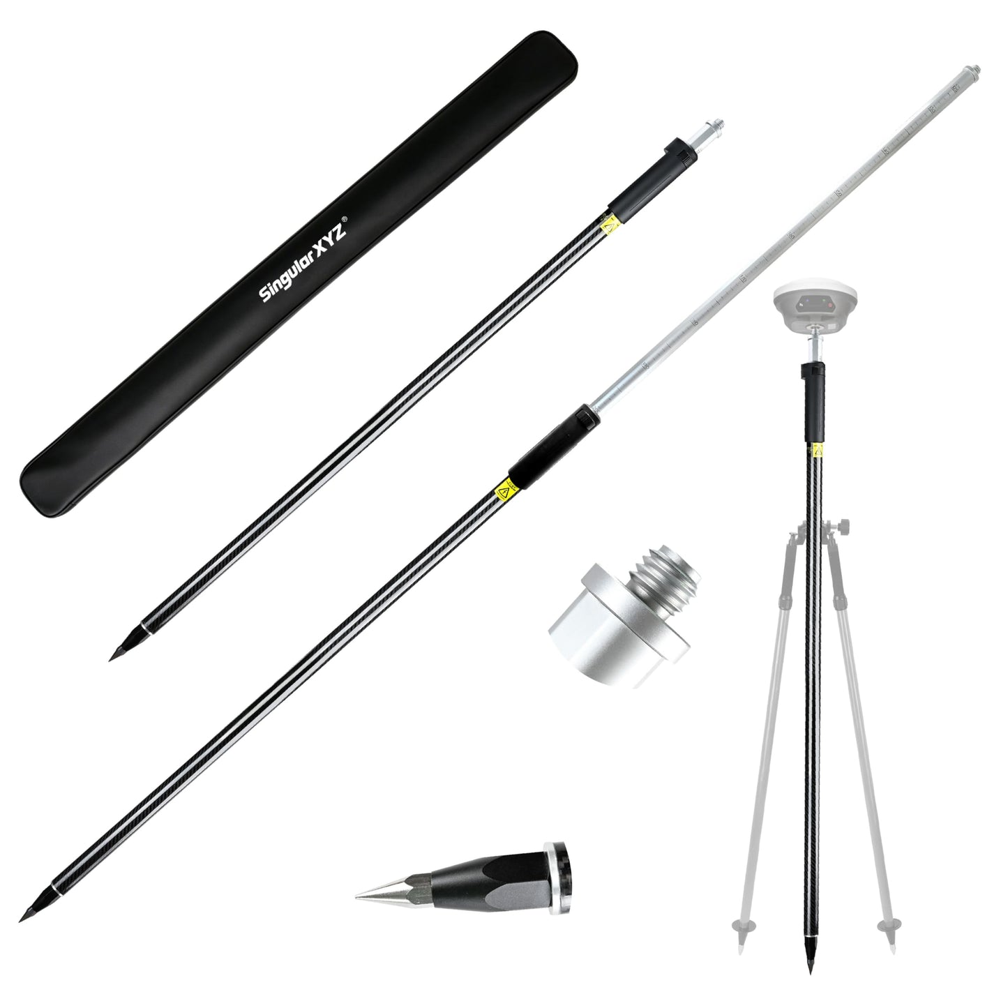 Self-Locking Survey Pole, Carbon Fiber & Aluminum Lightweight GPS Rover Pole, 5/8" Thread, Adjustable Height 125-200 cm (49-79"), Compatible with DJI, SingularXYZ & Most RTK Rover Systems