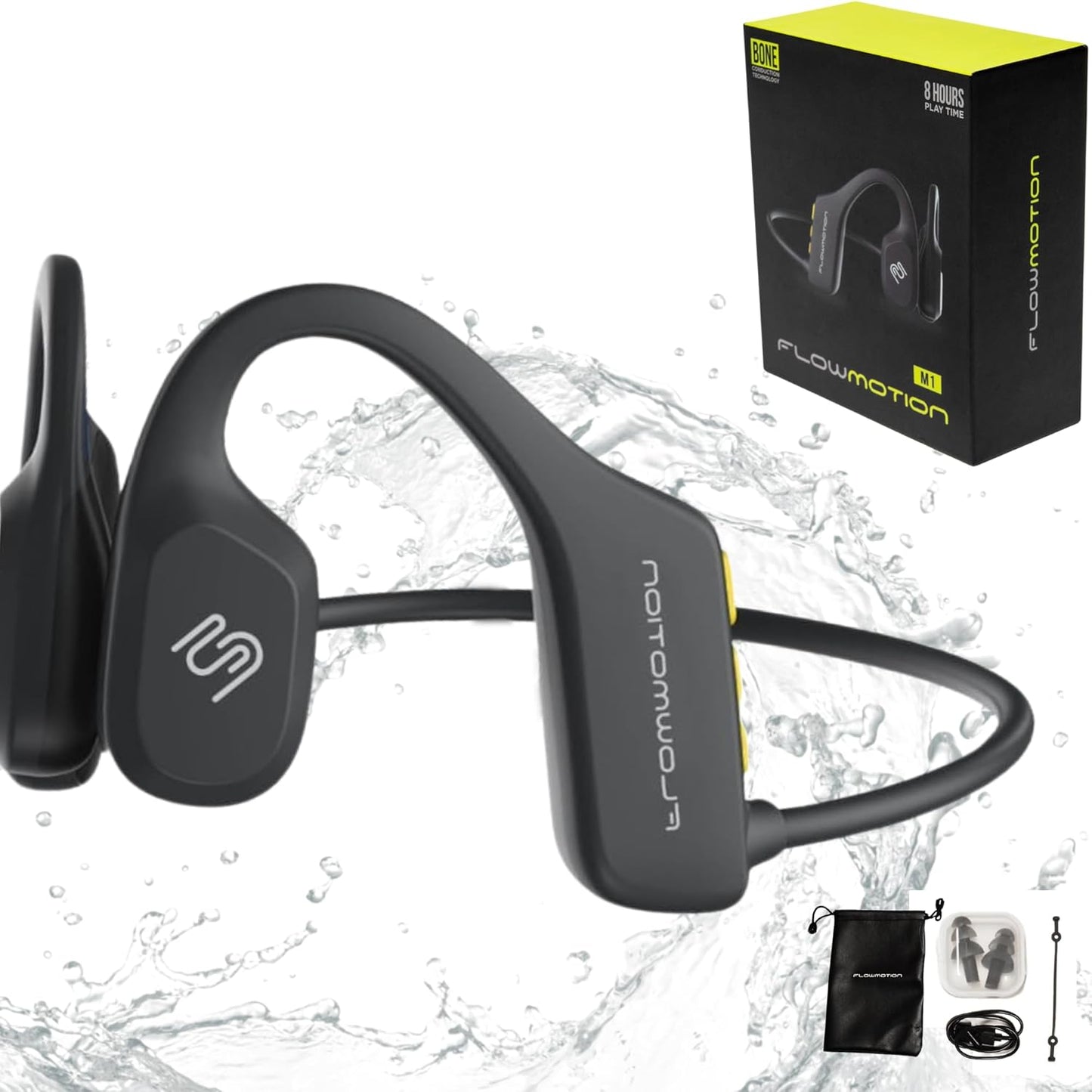 M1 Swimming 32GB MP3 IP68 Swimming, FlowMotion Open-Ear Headphones Bluetooth Bone Conduction Headphones, Player