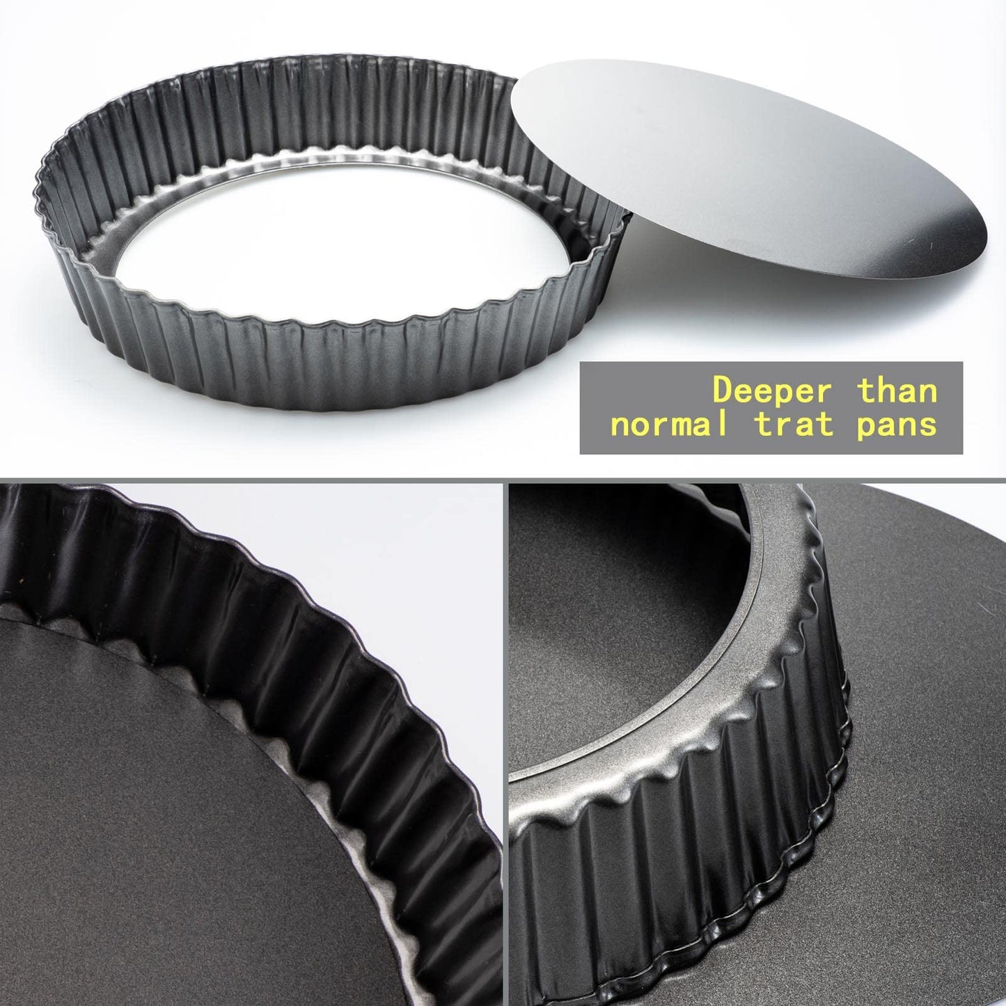 Dootafy Deep Dish Quiche Pan, 11” x 2” Tall Pie Pan Deep Tart Pan with Removable Bottom, Nonstick Large Fluted Tart Mold Loose Base Round Deep Pizza Pan for Baking Easter Pie