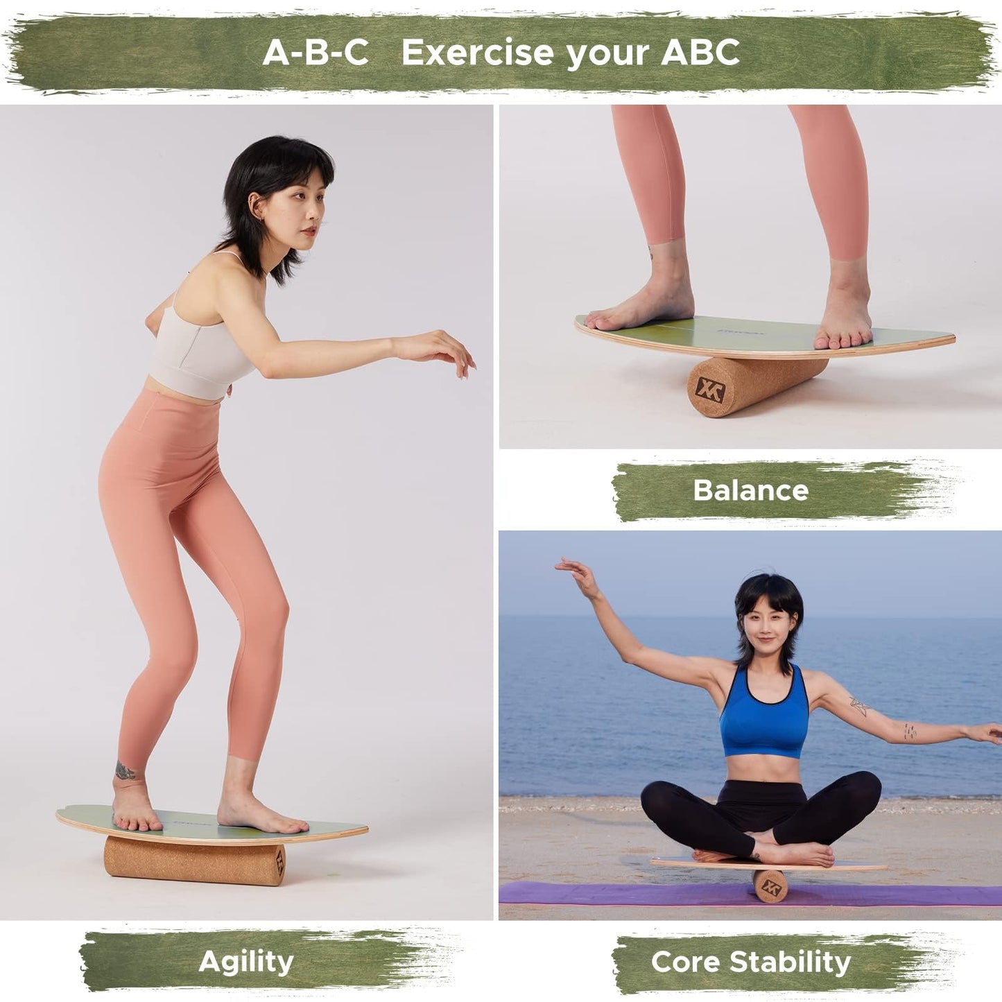 XCMAN Surf Balance Board Trainer with Roller Wooden Exercise Balancing Stability Trainer - Non Slip Surface for Adults |Balance Board Surfing,Snowboarding,Skateboarding,Hockey,Yoga