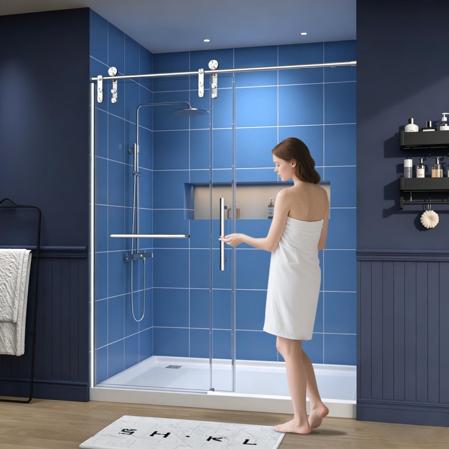 56-60" W x 72" H Frameless Glass Shower Door, 1/4" (6mm) Tempered Glass with Explosion-Proof Film & Nano Coating, Single Sliding Shower Door, Reversible Installation, Brushed Nickel