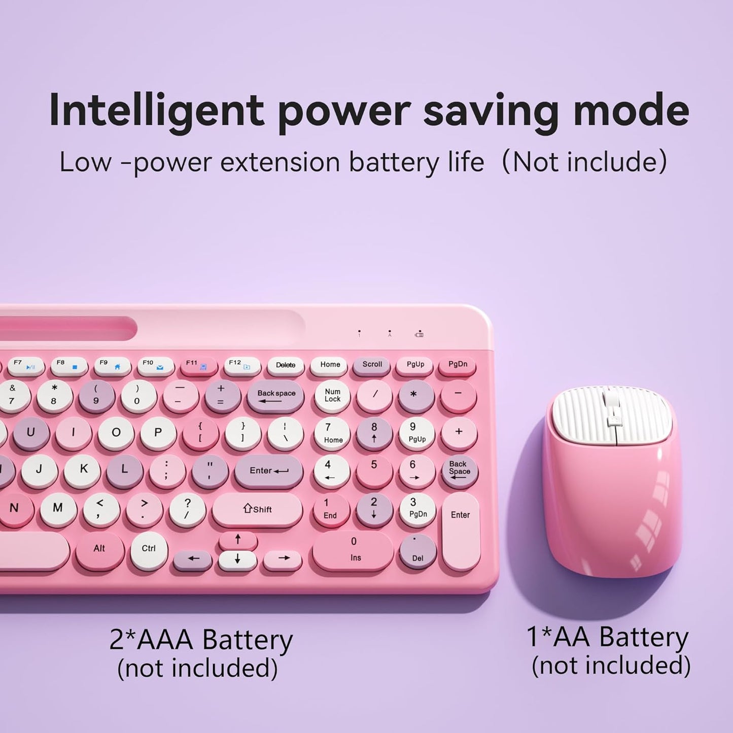 XISOGUU 2.4GHz Retro Wireless Keyboard with Round Keycaps, Full-Size USB Cute Wireless Keyboard Mouse for Computer