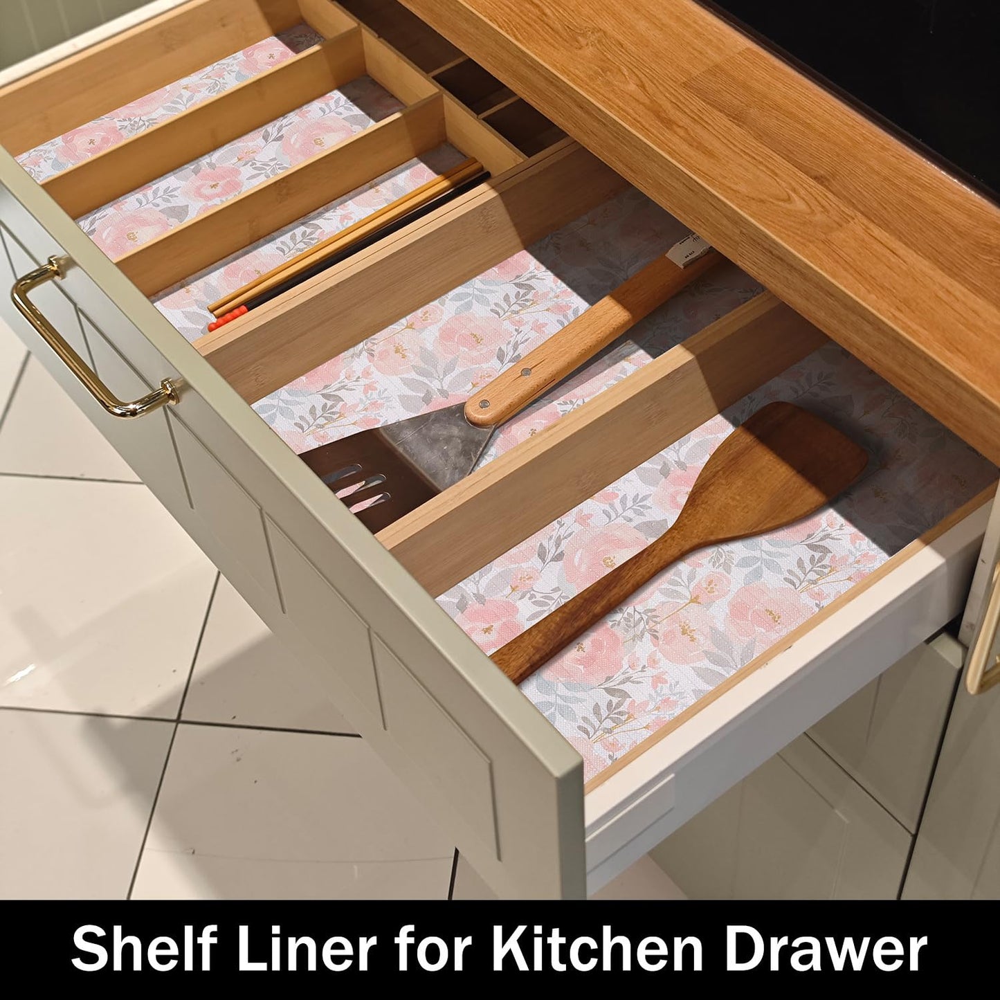 Amiitay Peony Shelf and Drawer Liner for Kitchen,Non-Adhesive and Strong Non-Slip Floral Valentine's Day Cabinet Drawer Liners for Kitchen Shelf, Waterproof Cupboard Liners,Easy to Clean,12IN x 10FT