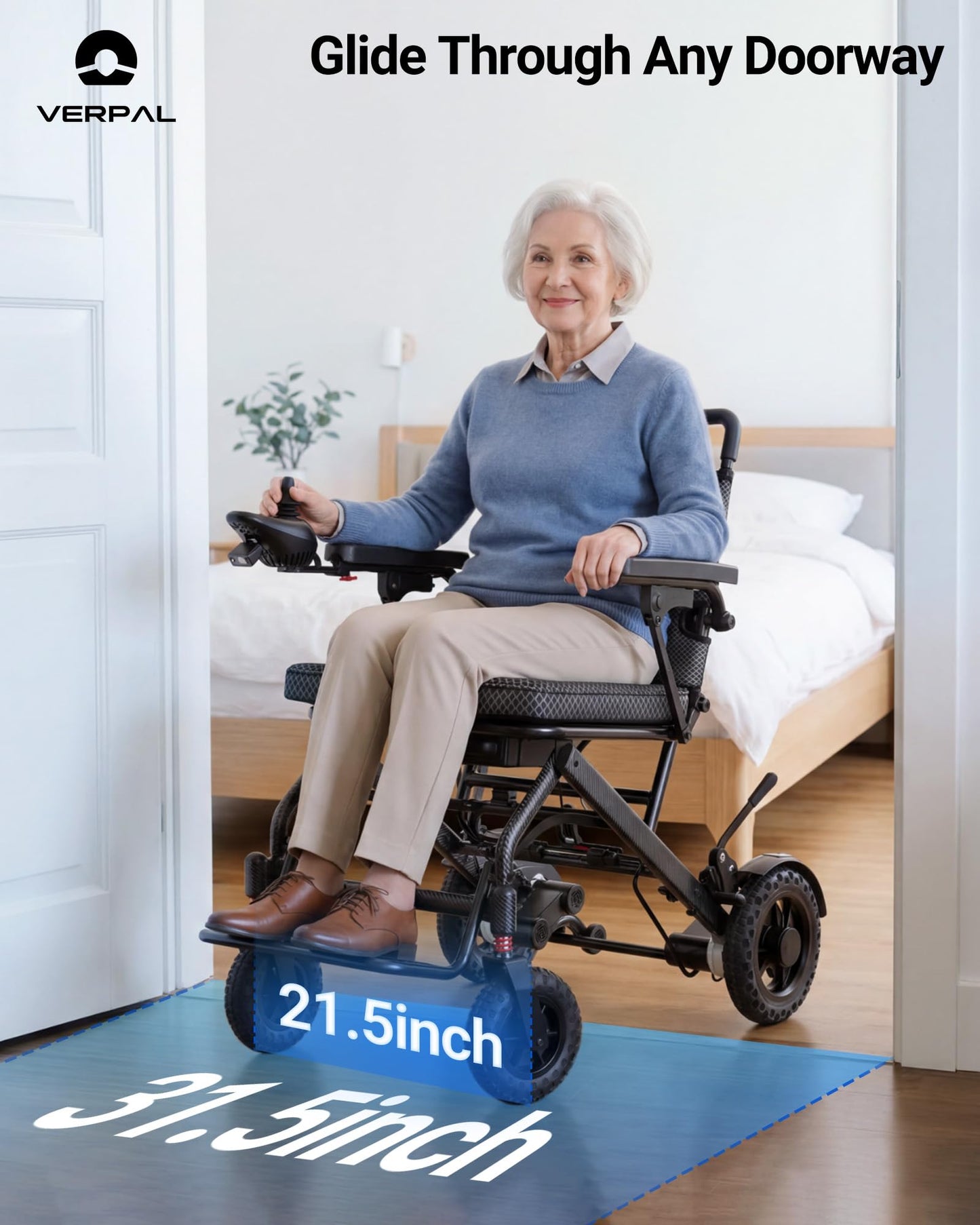 VERPAL 32lbs Lightweight Electric Wheelchair, Foldable Electric Wheelchair for Adults, Seniors, 360W Dual Motor Power Wheelchair 12.5 Miles for Travel, Park Hospital, 330 lbs Capacity-6Ah 16.5" Seat