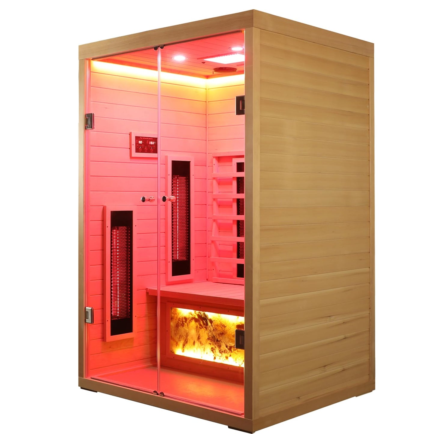 KUNSANA Ceramic Infrared Saunas 2 Person, Infrared Sauna with Red Light Therapy, Far & Near Infrared Sauna Indoor, Low EMF Infrared Sauna for Home, Deluxe Glass Home Sauna with Granite Backdrop