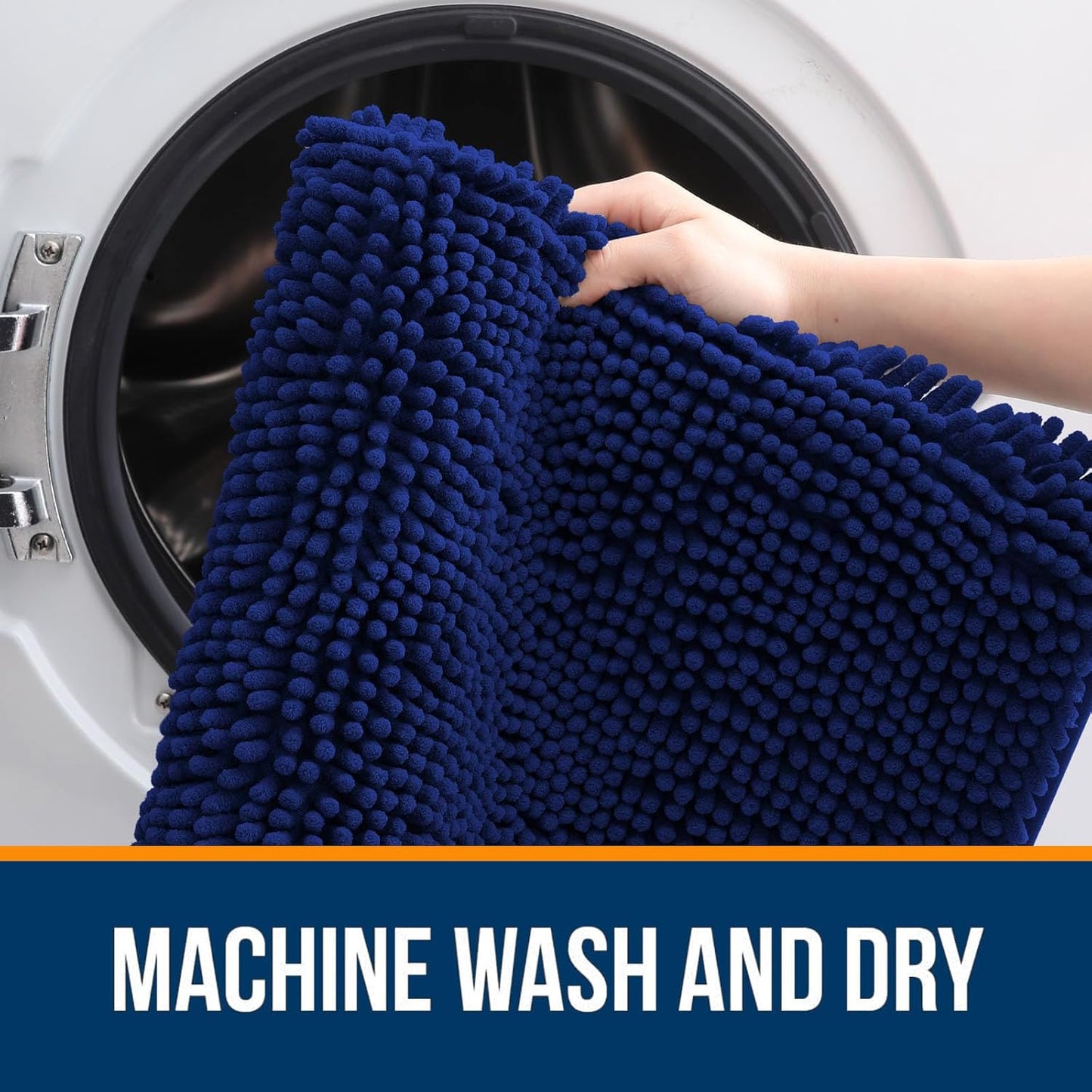 OLANLY Bathroom Runner Rugs - Extra Soft Chenille Bath Mat | Quick Dry, Machine Washable, 59x24, Navy