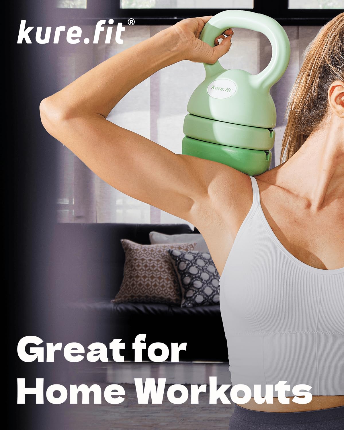 kure.fit Adjustable Kettlebell | 5 lb - 12 lb | Kettlebell Weights Set for Home Gym | Full-Body Workouts, Strength Training, Weight Loss | Fabric Booty Band | Beginners & Women | Sage Green