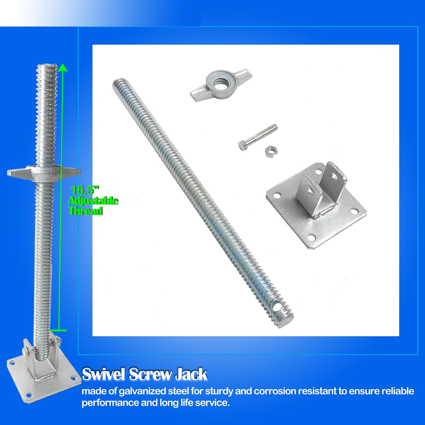 GaeaAuto 4 Pack Scaffold Swivel Screw Jack Solid Stem Adjustable Leveling Jacks with Base Plate for Baker-Style Scaffolding Equipment