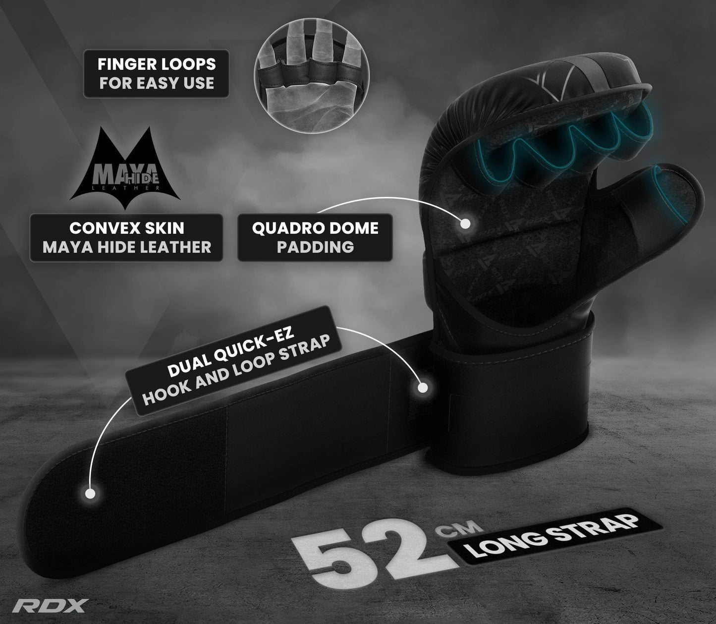 RDX MMA Gloves Sparring Grappling, Hybrid Open Palm Martial Arts Mitts Men Women, Maya Hide Leather Wrist Support, Cage Fighting Combat Sports Boxing Glove Training, Muay Thai, Punching Bag Kickboxing