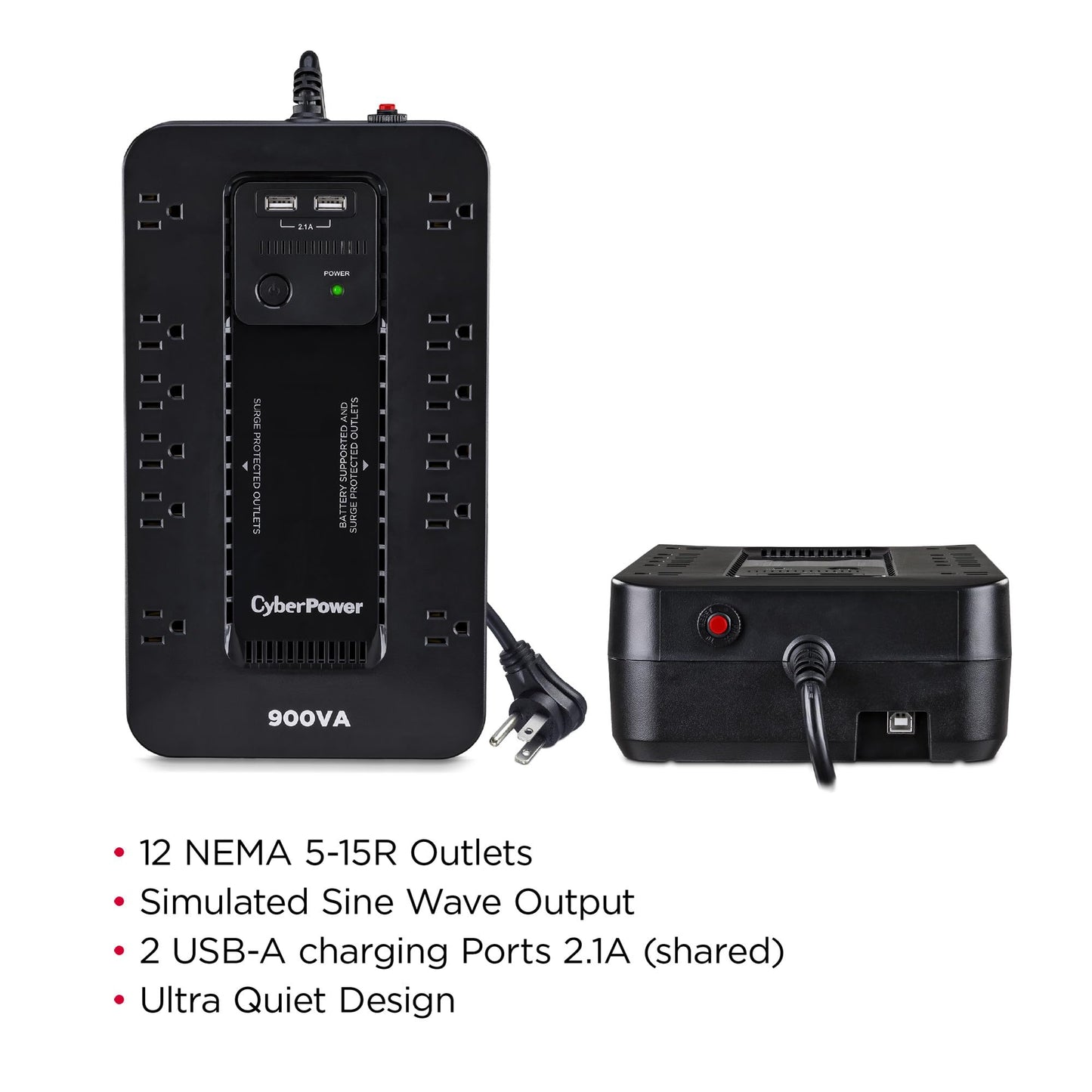 CyberPower ST900U Standby UPS Battery Backup and Surge Protector, 900VA/500W, 12 Outlets, 2 USB Charging Ports, Compact, UL Certified
