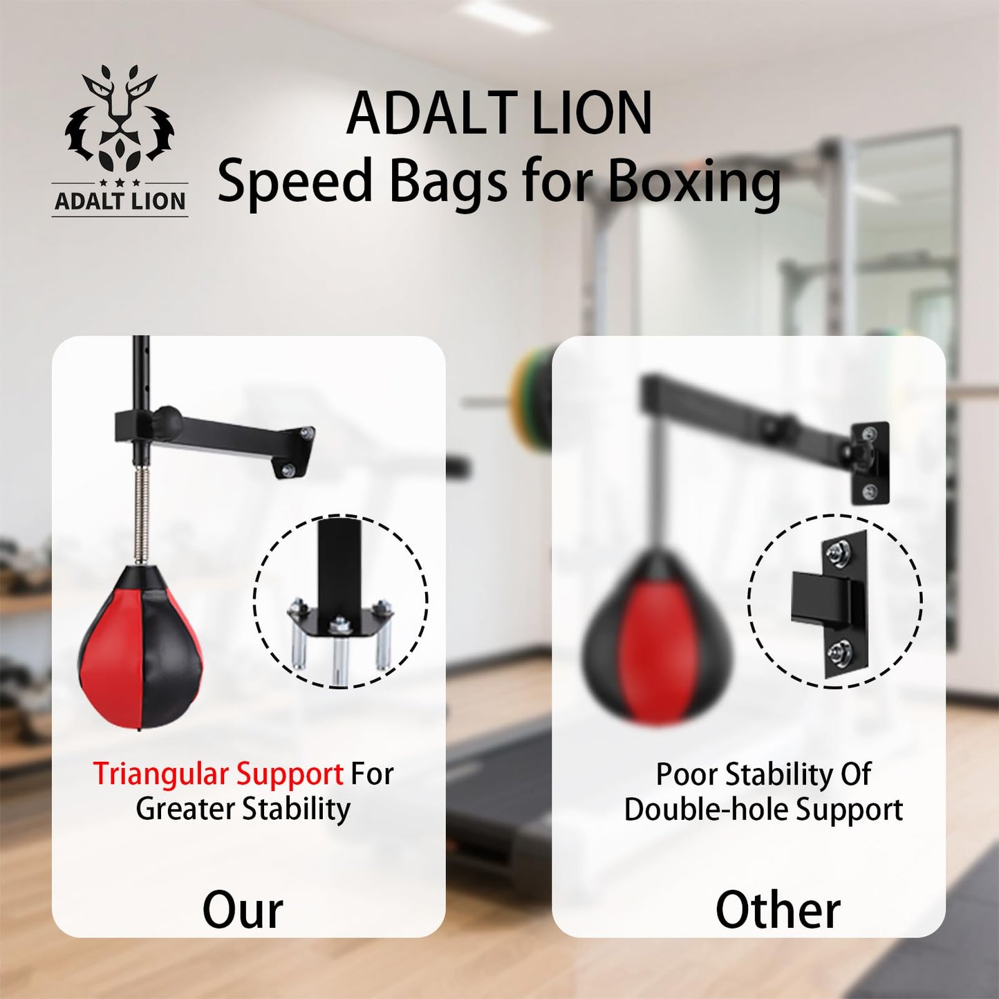 Speed Bags for Boxing, Punching Bag with Reinforced Spring Wall-Mounted Strong Durable Punching Bag with Stand, Height Adjustable, for Kids & Adults (Black/Red)