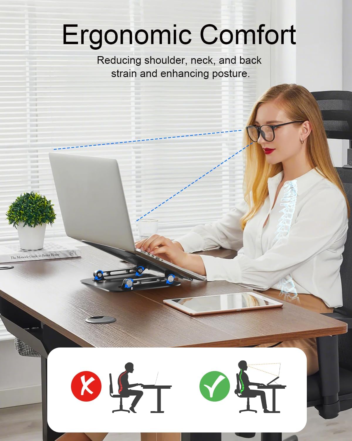 LINTYLE 1017 Inch Adjustable Laptop Stand, Aluminum Portable Laptop Riser for Desk Foldable, Ergonomic Computer