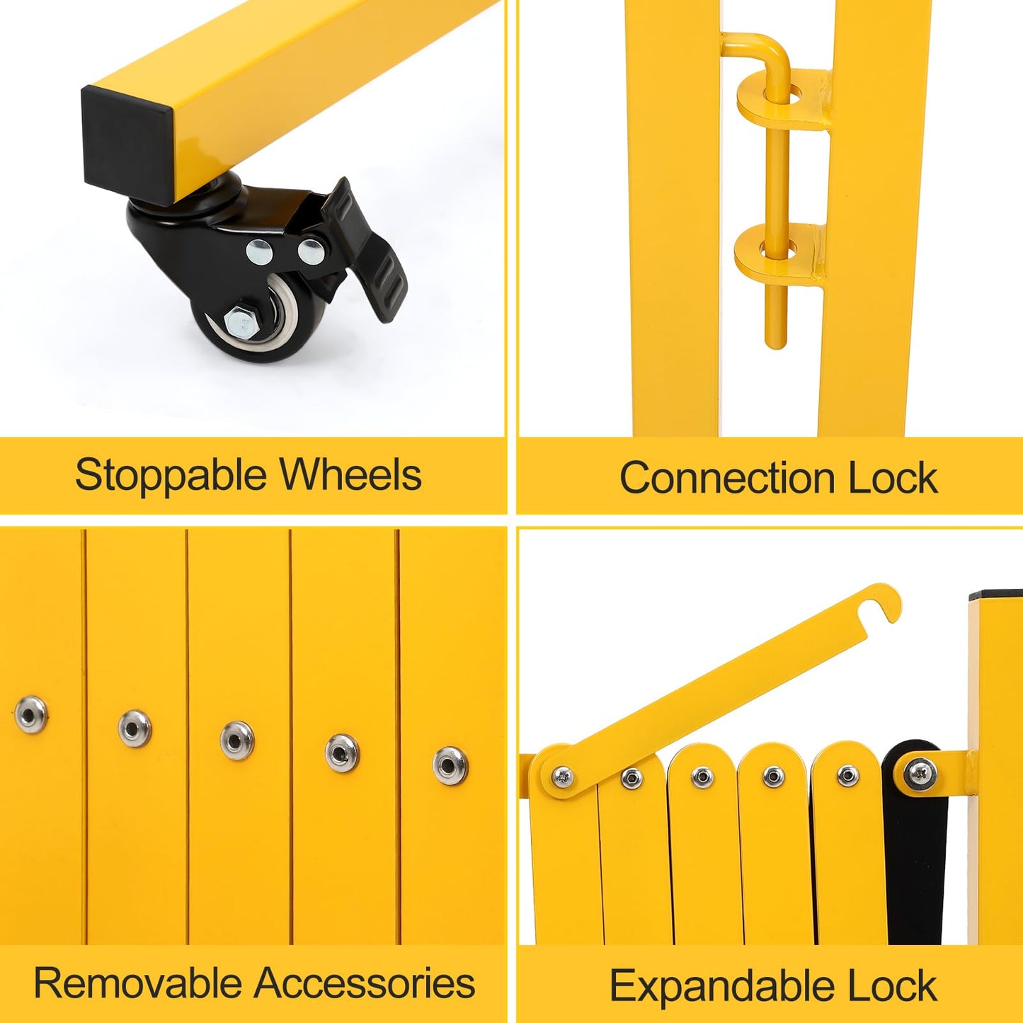 16 FT Industrial Expandable Barricade, Folding Security Gate with Wheels, Heavy-Duty Traffic Control Barrier for Construction Site, Garage, Cordon