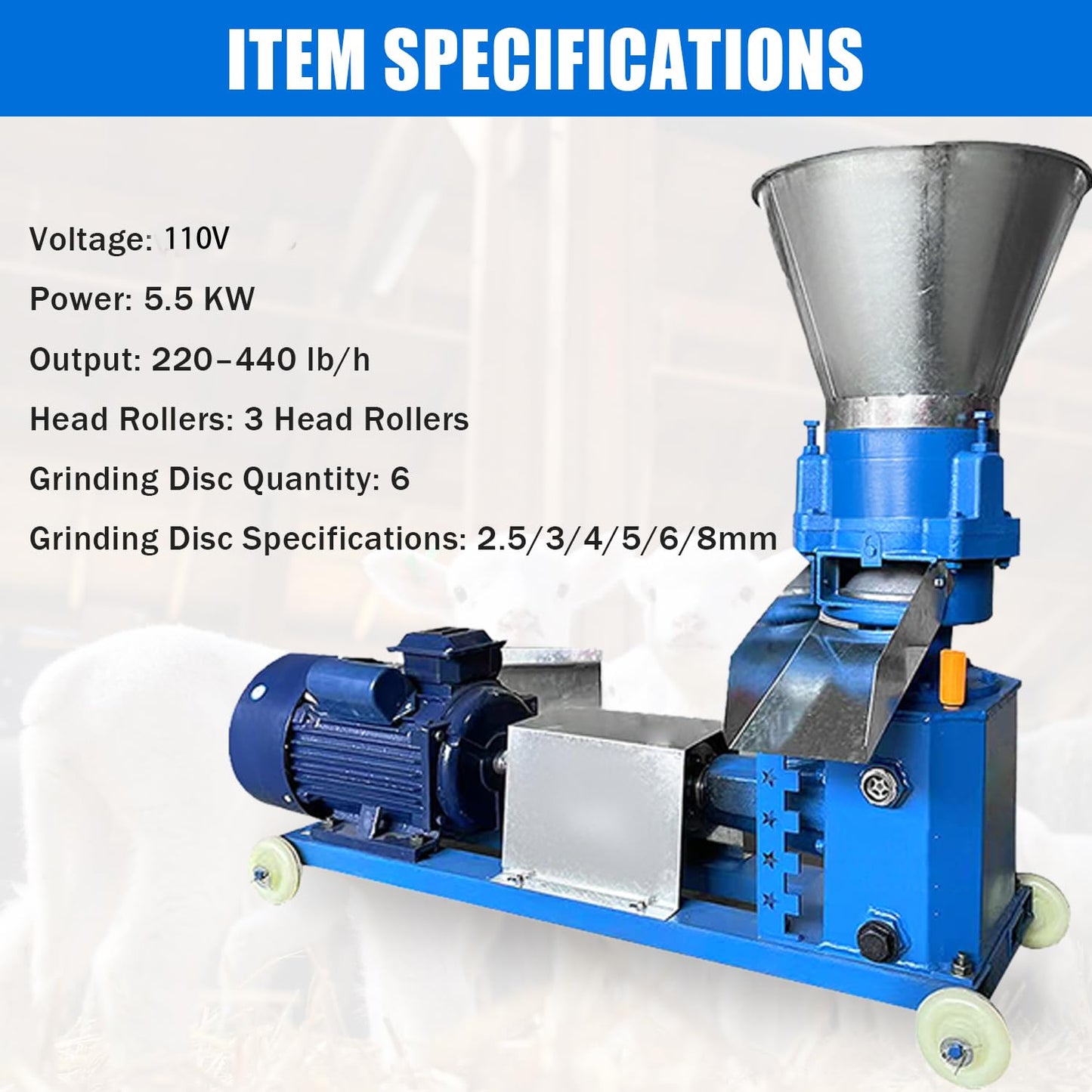 Dewinston 110V Pellet Mill Machine 3 Rollers Pellet Maker Machine 2.5/3/4/5/6/8mm