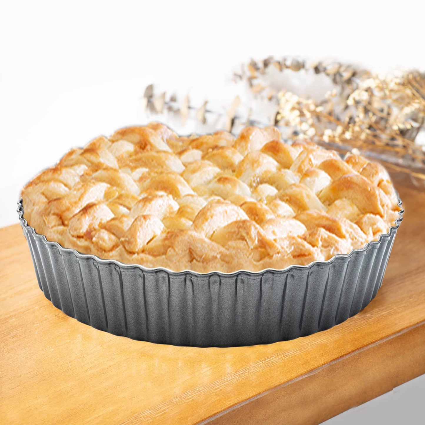 Dootafy Deep Dish Quiche Pan, 11” x 2” Tall Pie Pan Deep Tart Pan with Removable Bottom, Nonstick Large Fluted Tart Mold Loose Base Round Deep Pizza Pan for Baking Easter Pie