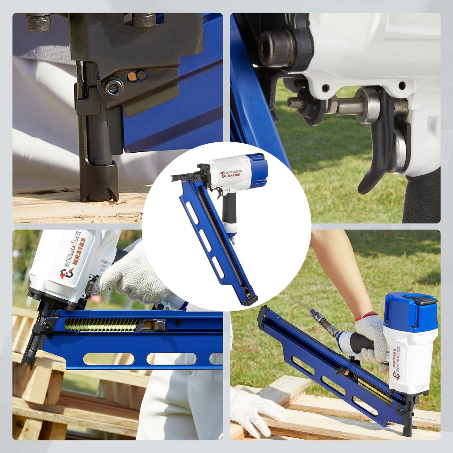 Goodnailer NR2183 Framing Nail Gun 21 Degree Plastic Strip Nailer 2-Inch up to 3-1/4-Inch Plastic Collated Full Head Framing Nailer Aluminum Magazine Light Weight Fast Speed （Navy Blue）