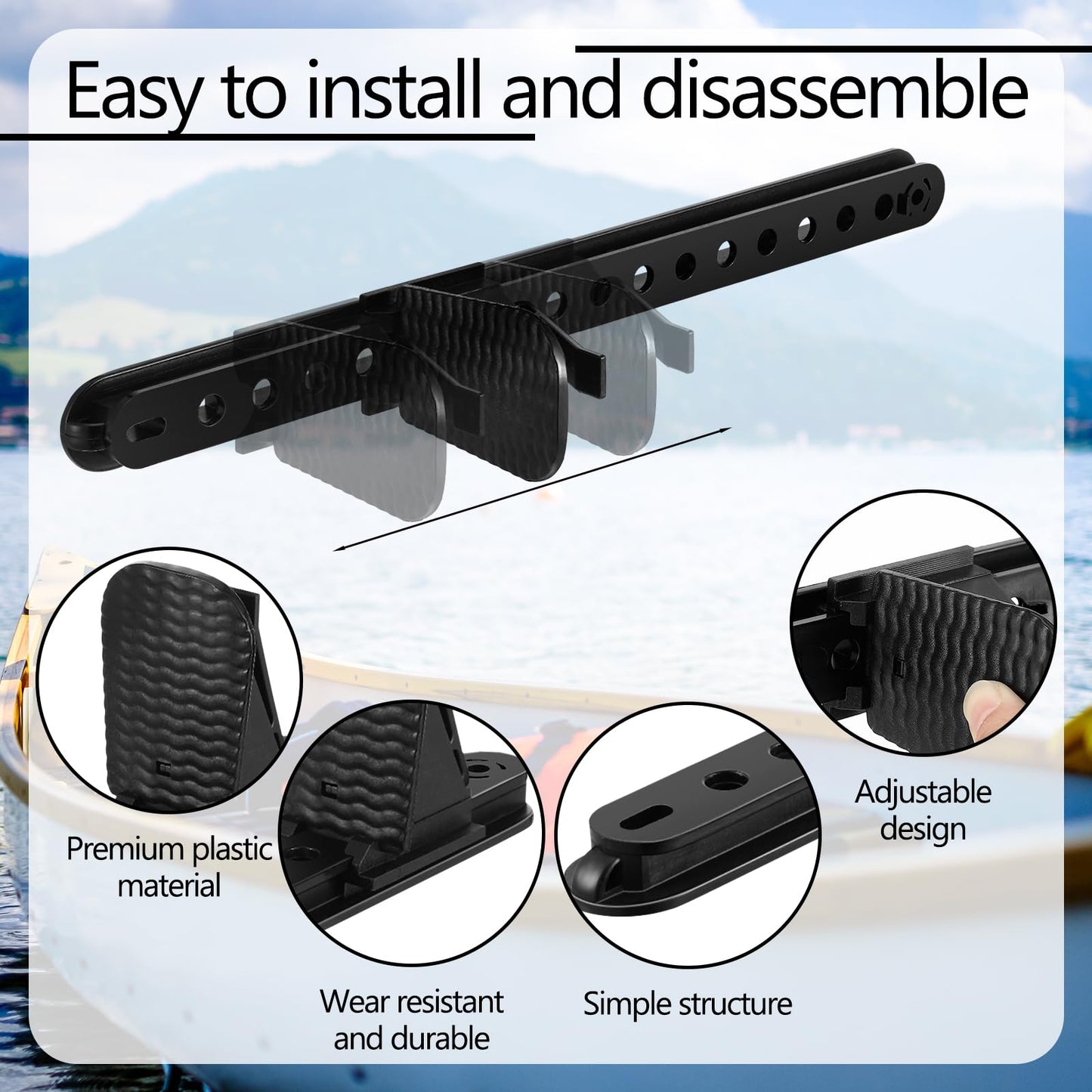 Colingmill 2 Pcs Adjustable Kayak Foot Pegs Universal Plastic Material Kayak Foot Support Black Foot Brace with Lock for Kayak Boat Direction Control Replacement Canoe Accessory(16 Levels)