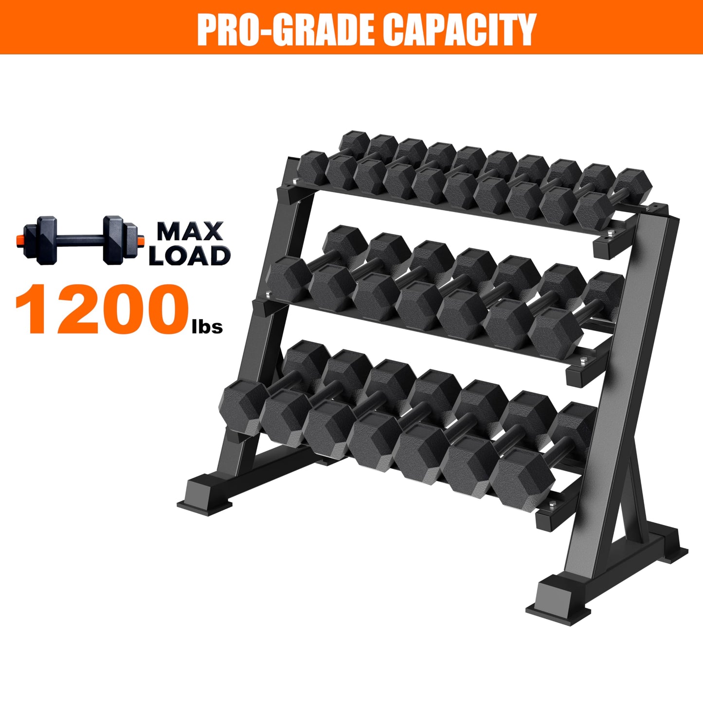 3 Tier Dumbbell Rack, 1200LBS Heavy Duty Weight Rack for Home Gym, Adjustable Storage Organizer for Free Weights, Quick & Easy Assembly, Dumbbell Rack Stand Only