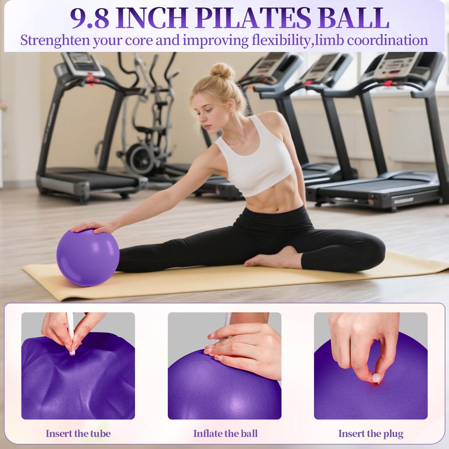 Pilates Essentials Kit for Women 15 Pcs Pilates Equipment for Home Workouts with Yoga Circle Ball Ring, 5 Resistance Bands,Pedal Puller Resistance Band,Anti Slip Socks for Starter Set,Purple