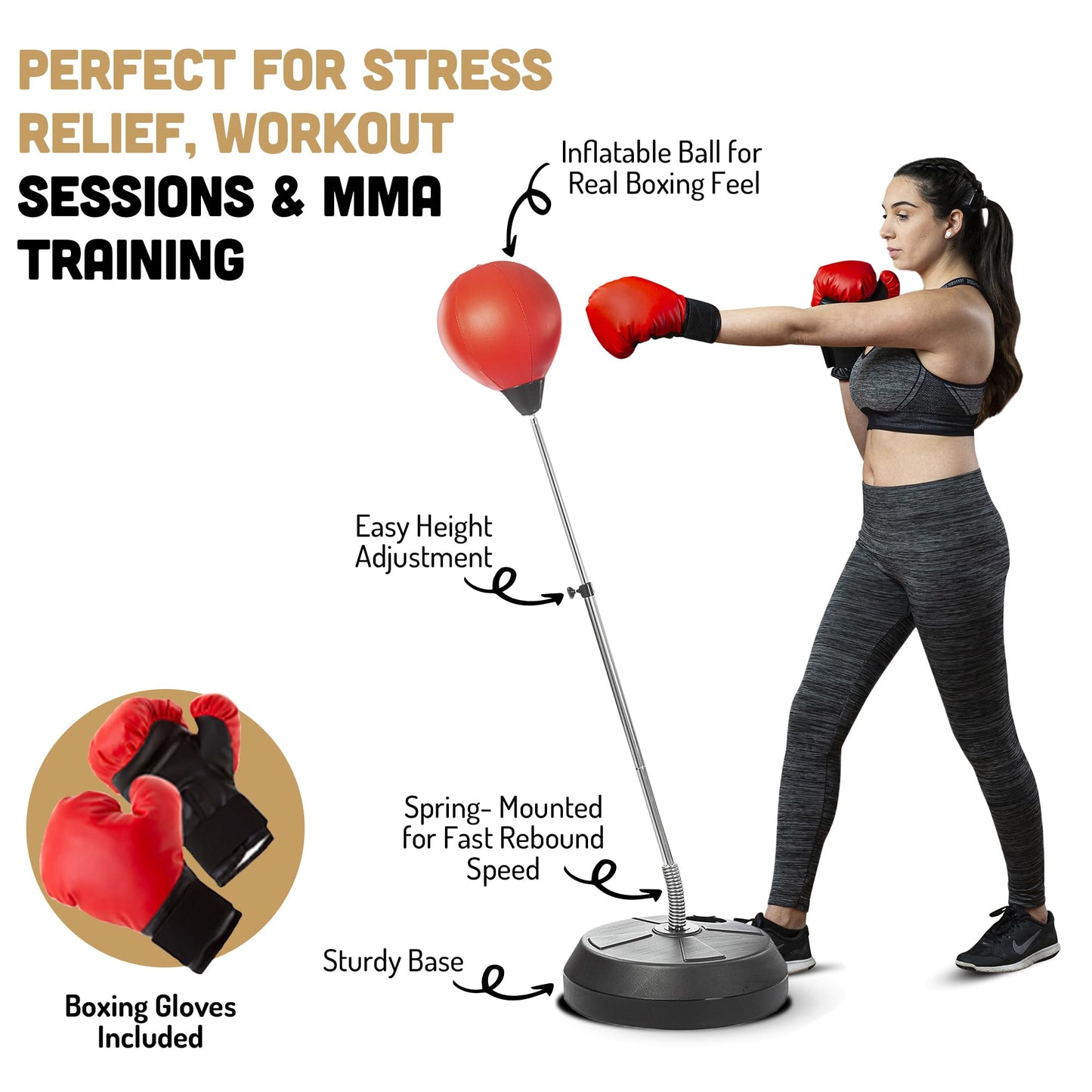 TechTools Punching Bag with Stand, Boxing Bag for Teens & Adults - Height Adjustable - Speed Bag for Training, Boxing Equipment, Stress Relief & Fitness