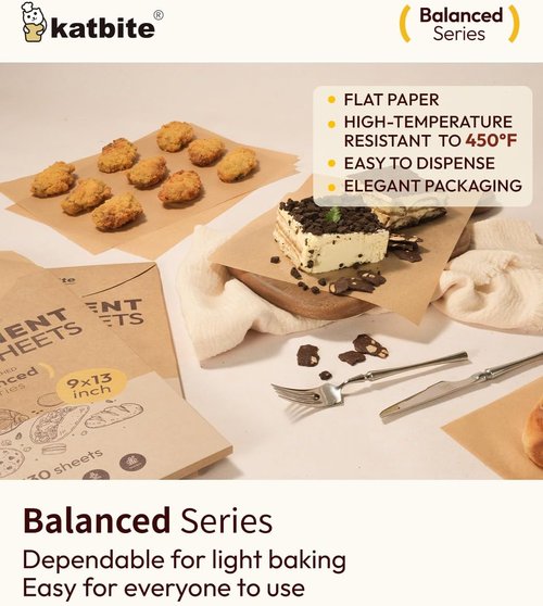 Katbite Parchment Paper Sheets - 130 Pcs Unbleached Non-Stick Baking Paper, 9x13 Inches for Air Fryer & Cooking