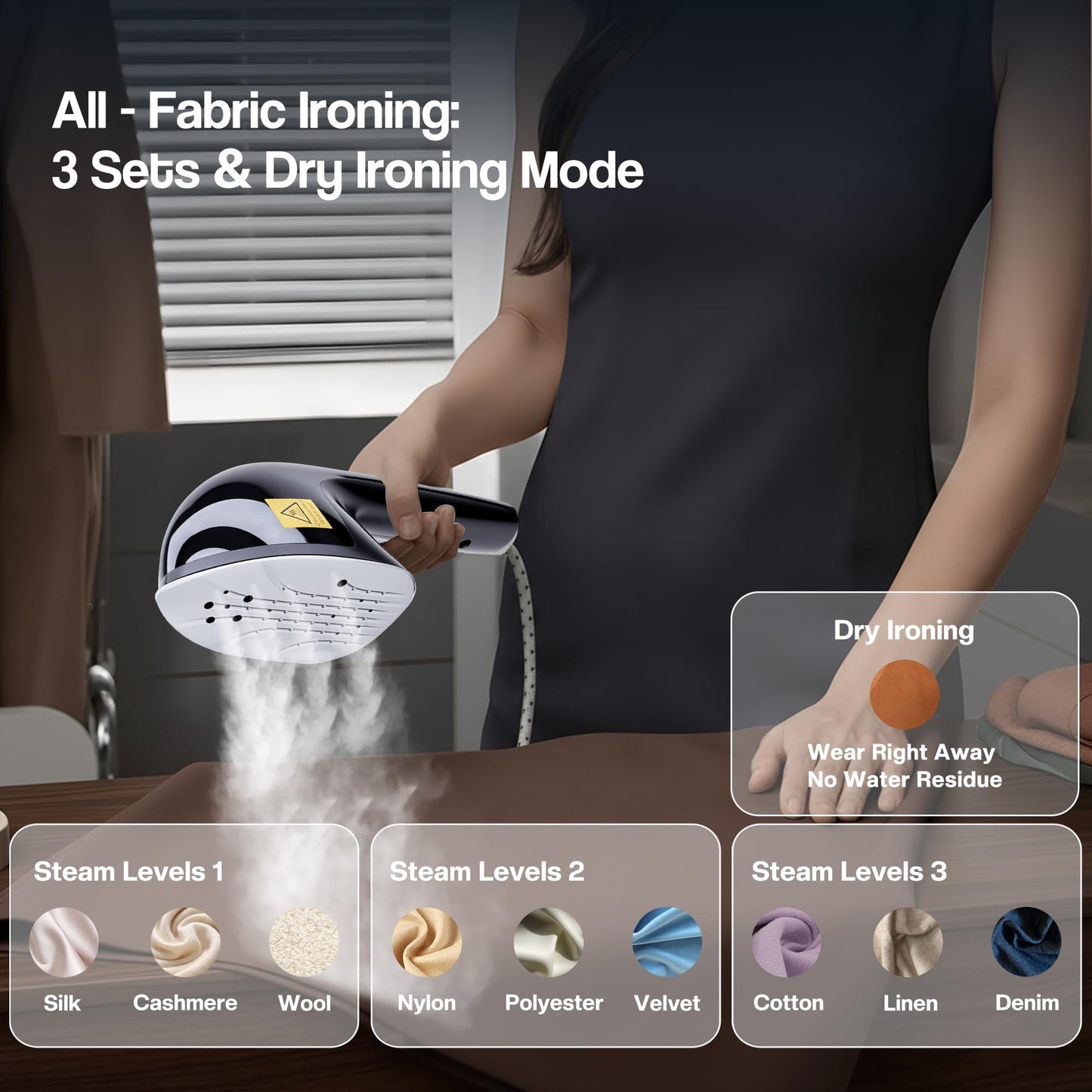 MOMOKOVA Standing Garment Steamer with Dry Ironing, 2000W Powerful Steamer for Clothes with with Flat & Slant & Hanging Iron Options,3 Steam Modes, 25s Fast Heat-Up, 2.2L Water Tank (Black-Silver)