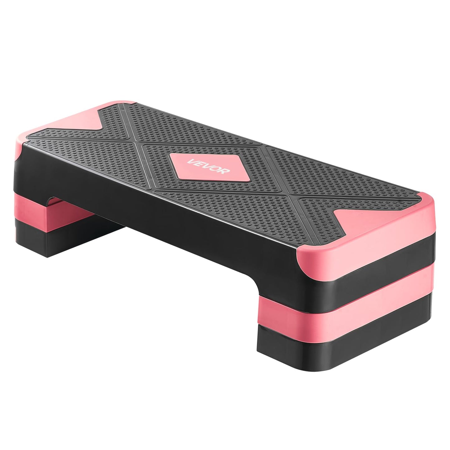 VEVOR Aerobic Exercise Step Platform, 28-Inch Workout Aerobic Stepper, Height Adjustable Fitness Training Step Deck Trainer with 4 Risers, Non-Slip Surface Bench for Home Gym Cardio Strength, Red