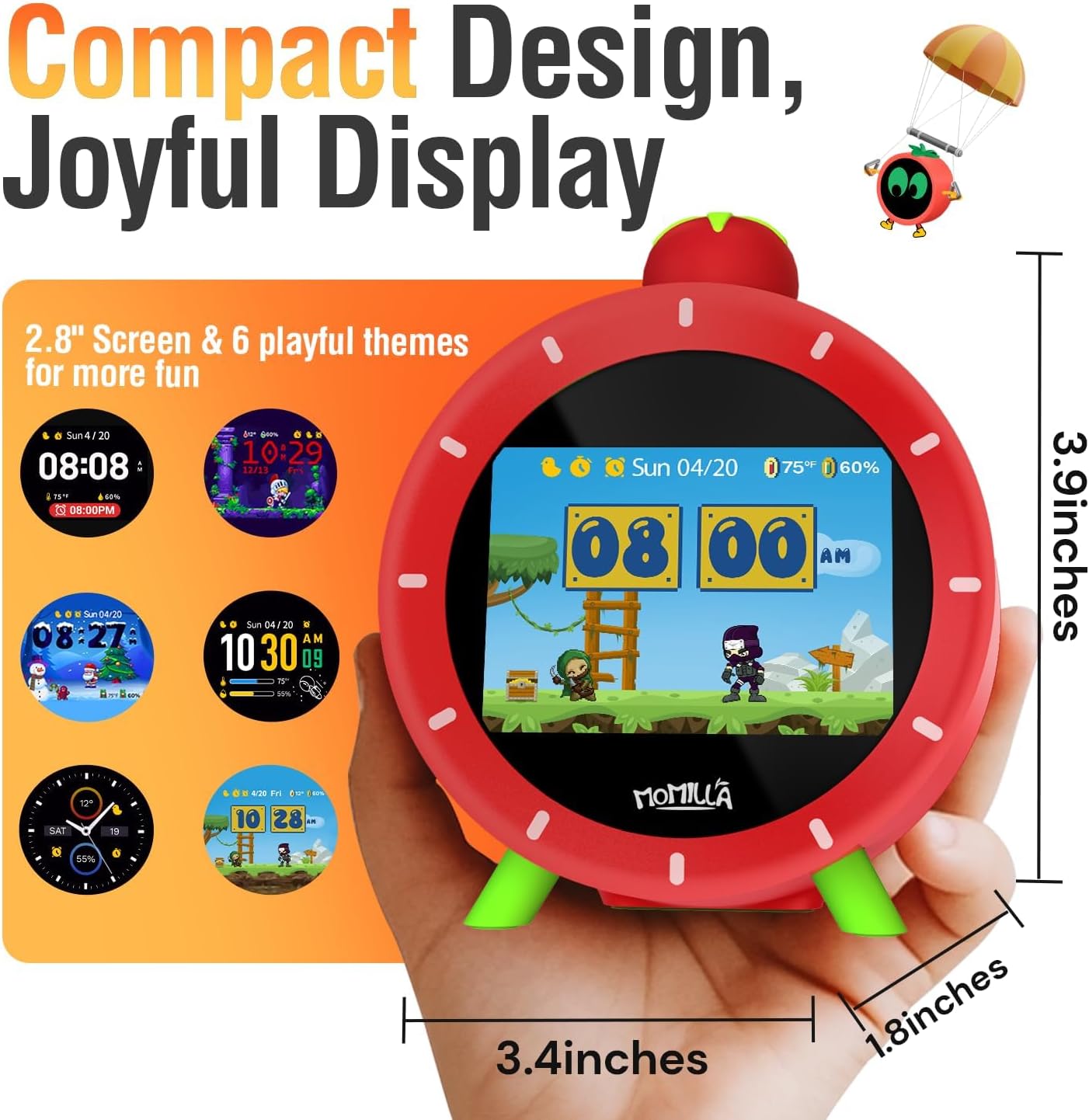 2.8" 4 MOMILLA Kids Alarm Clock for Bedrooms, Visual Timer with LCD Display Alarms, Digital Clock with White Noice