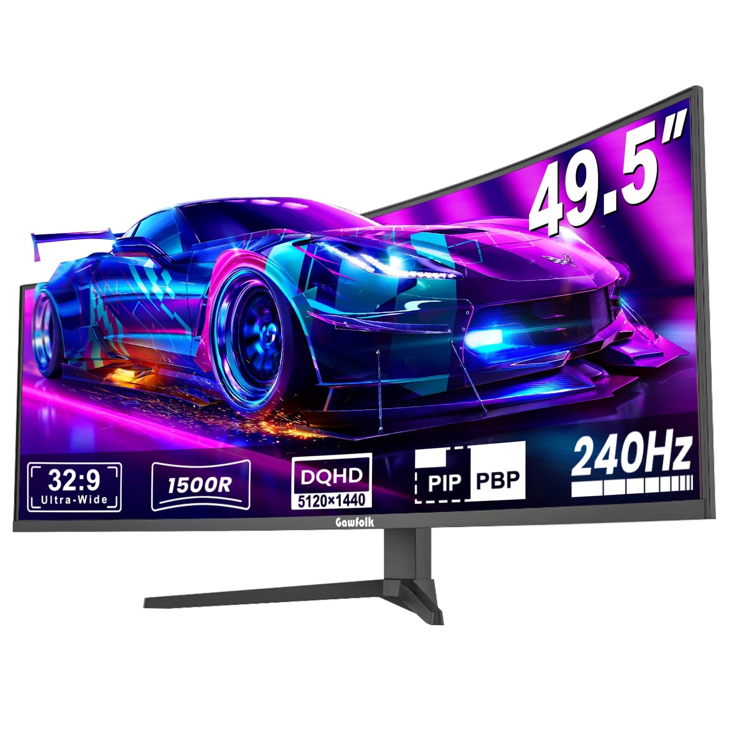 Gawfolk 49 Inch Ultrawide Curved Gaming Monitor, 1500R DUHD 5120×1440 PC Screen, 240Hz Computer Dispaly with Freesync, Wall Mountable