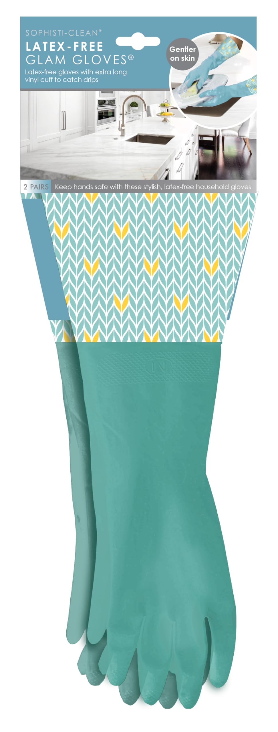 Glam Gloves, Latex Cleaning Gloves, Extra Long Gloves with Vinyl Cuff, Includes 2 Pairs of Gloves