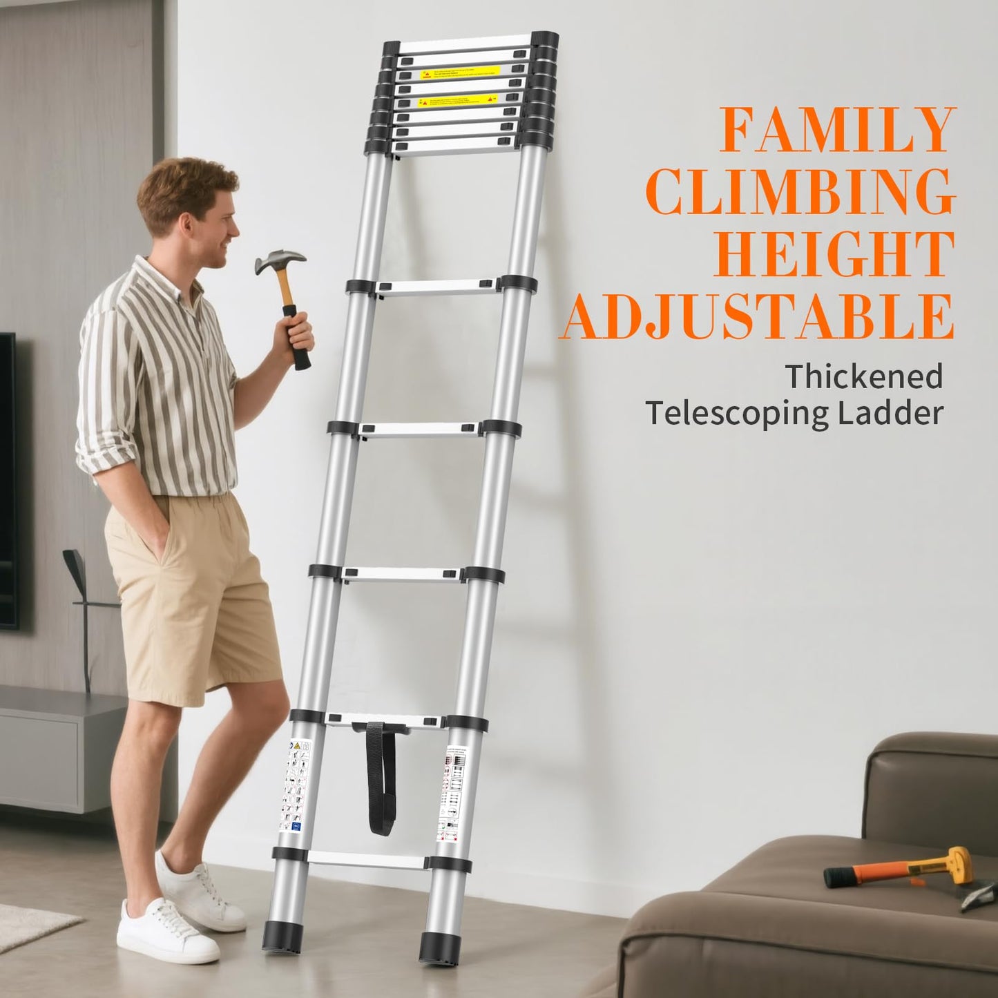 12.5FT Telescoping Ladder, 330lb Capacity Aluminum Heavy-Duty Extension Ladder with Anti-Slip Steps for Secure Attic Access, Roof, and Home Renovation Projects