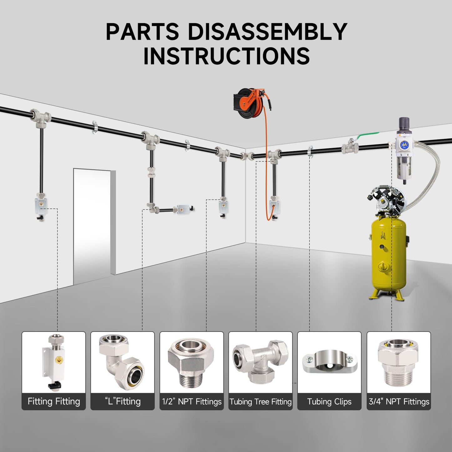3/4" × 200 FT Shop Air Line Kit, Rapid Air System 3/4 Inch Hdpe-Aluminum Compressed Air Piping for Garage Includes Air-locking/Elbow/Tee/Air Outlet Block Fittings Leak Proof Easy to Install