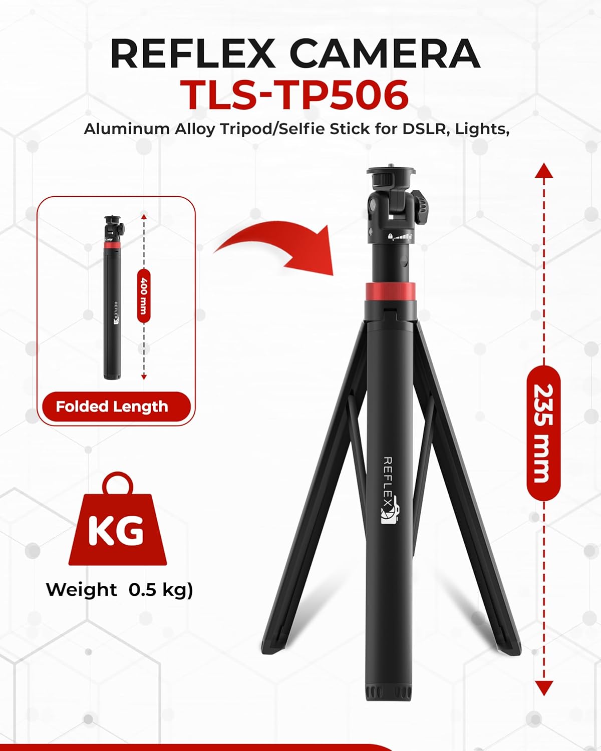 Reflex Camera 76" 190cm 1/4" 180 Lightweight Tripod Stand Extendable Aluminum up to in Height, Lightweight & Portable