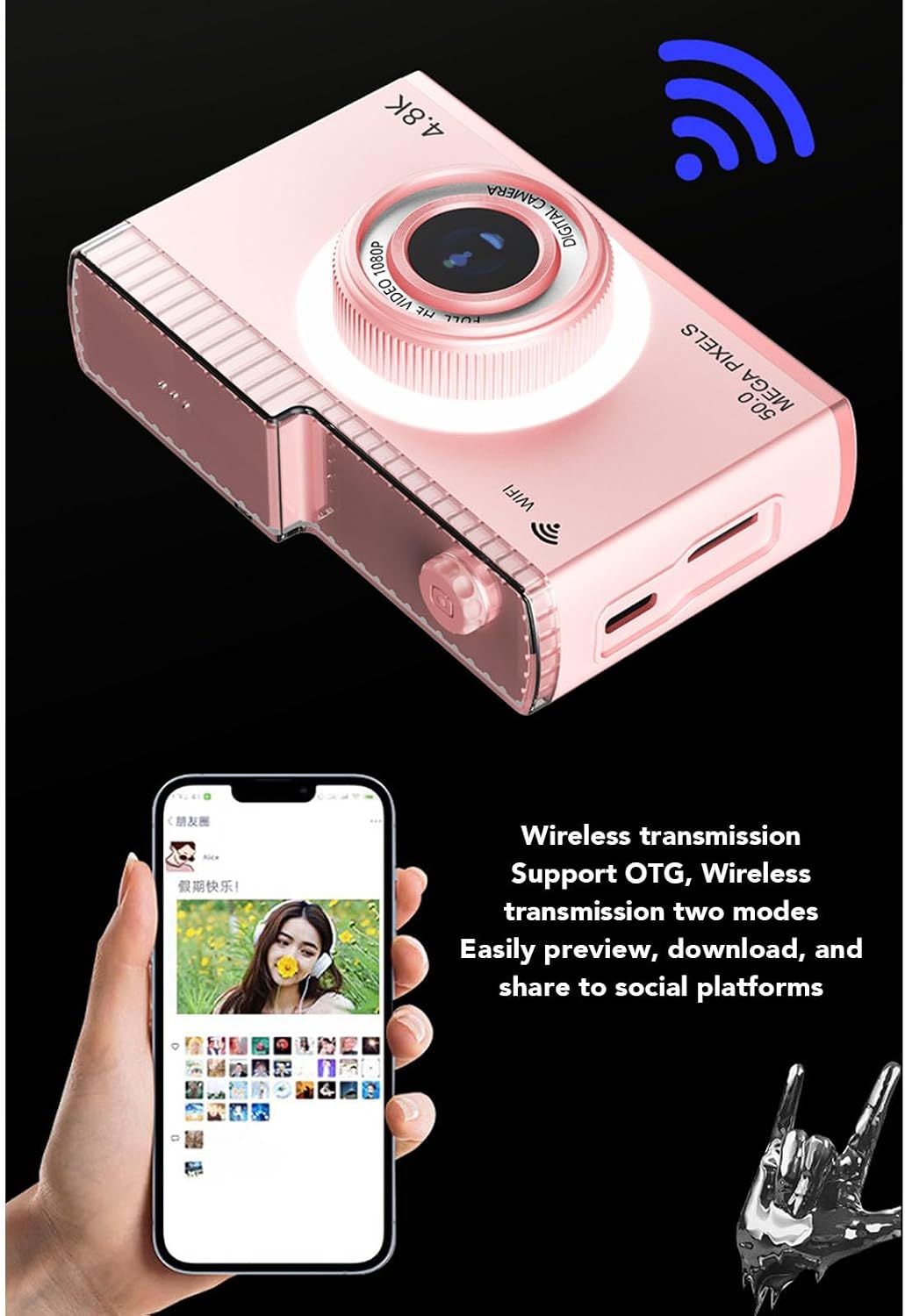 48MP 1080P 8X MP3 ZJchao Retro Compact Digital Camera HD Video Digital Zoom with Player Filters Frames LCD Screen