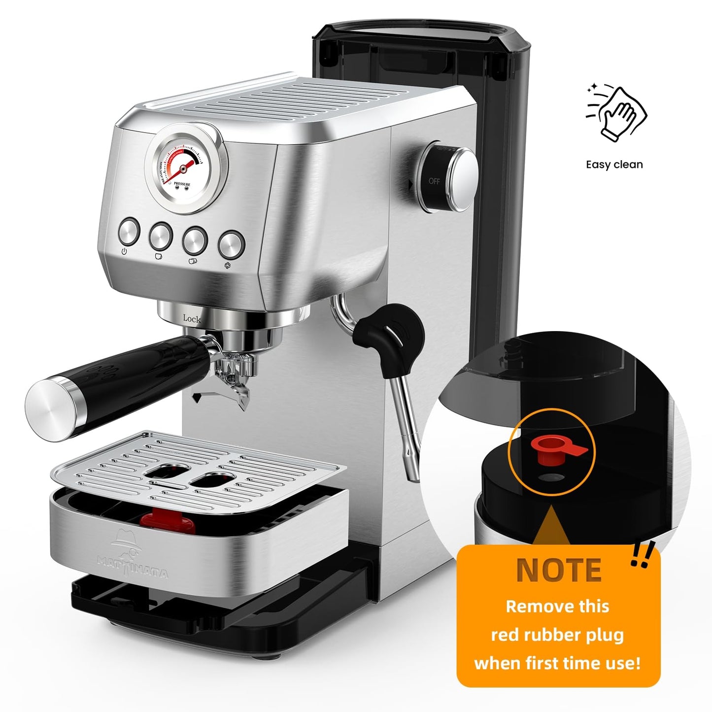 MAttinata Espresso Machine 20 Bar, Espresso Coffee Maker with Professional Milk Frother Steam Wand for Cappuccino & Latte, 49oz Removable Water Tank for Home, Stainless Steel