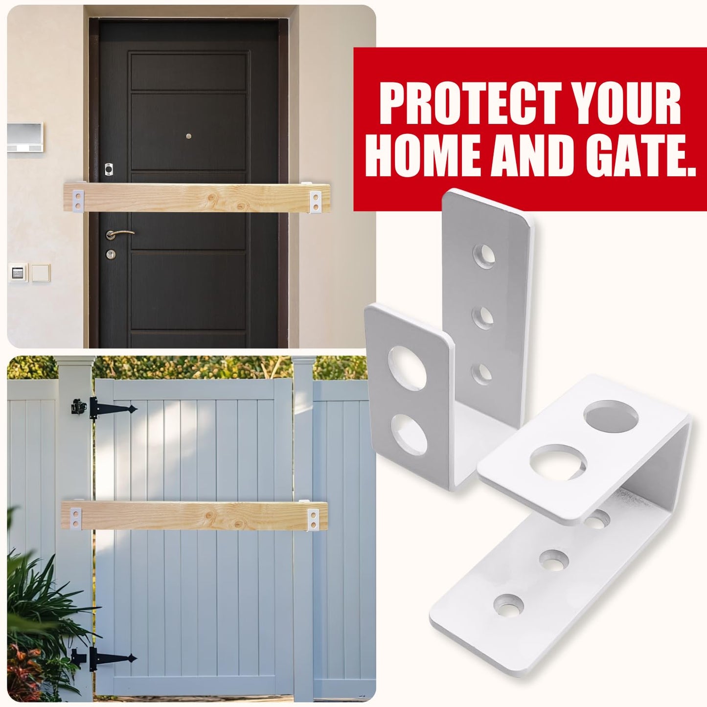 SecurityMan Heavy Duty 2x4 Door Barricade Brackets - Kick Proof Up to 700lbs, Install in Minutes -(2pc) Thick 3.5mm Iron Metal U Bracket - Gate Bar Holder for Indoor/Outdoor Door Security Brace Bar