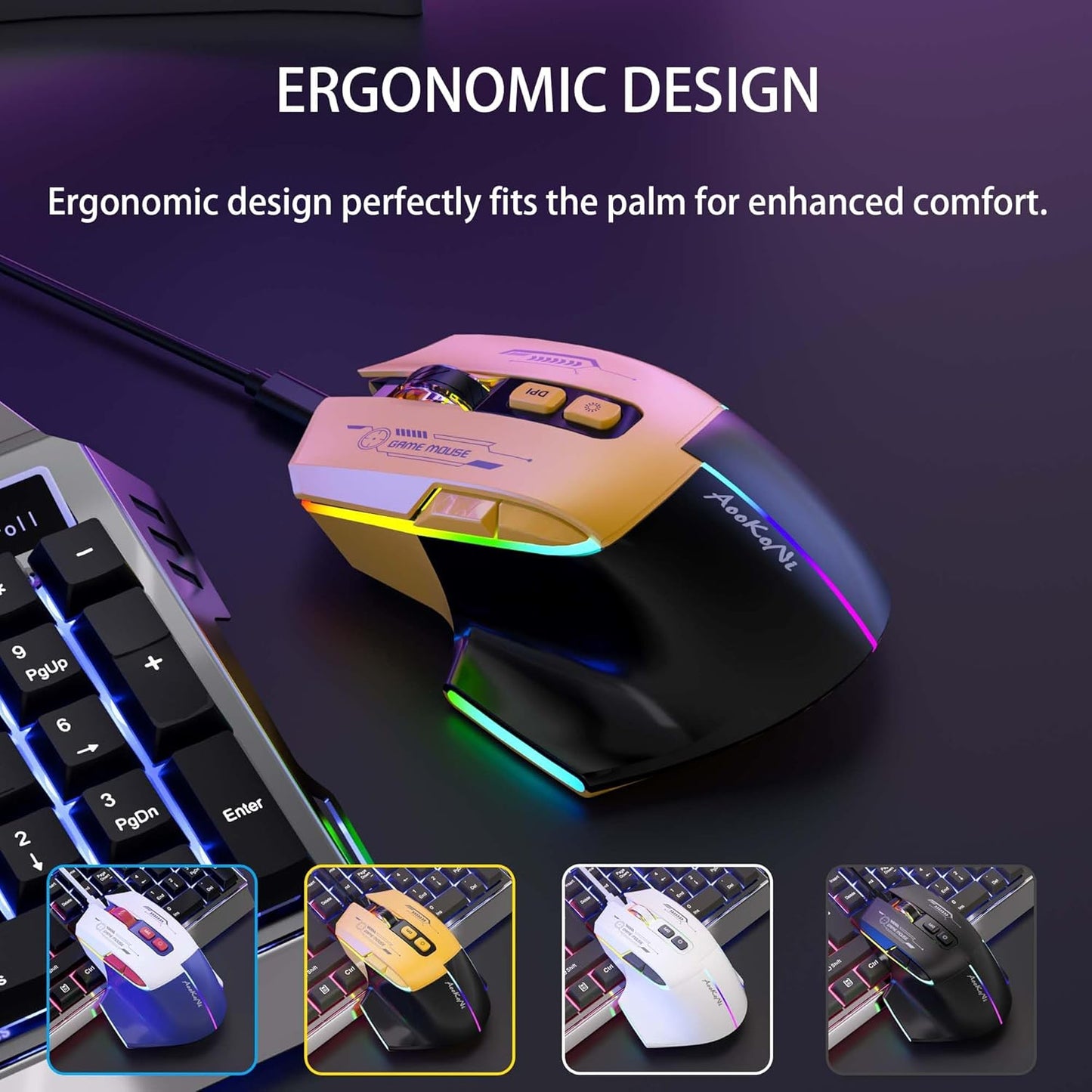mobiproduct 5 7200, Wireless MouseErgonomic Mouse with Adjustable DPI up to RGB Breathing Lights, Compatible