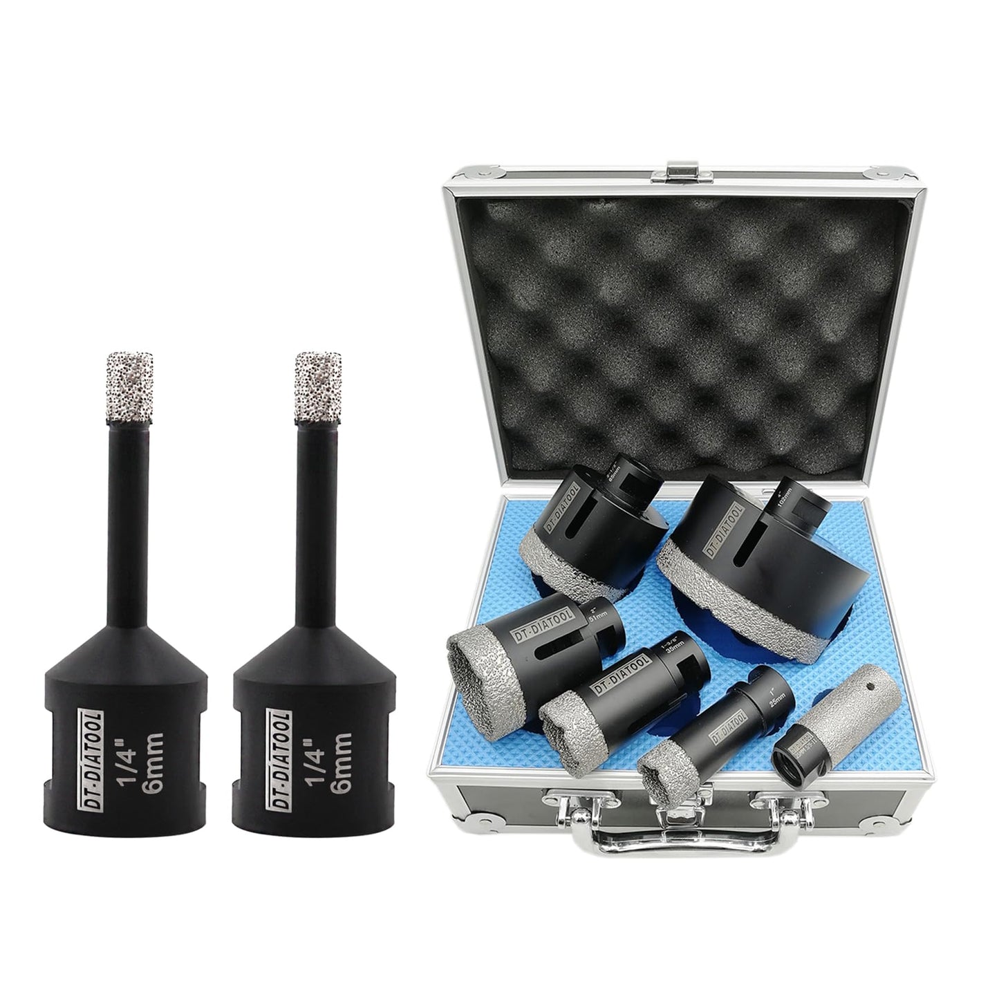 DT-DIATOOL Diamond Core Drill Bits Set 6/6/25/35/51/65/102mm+ Diamond Finegr Bit 25mm for Tile Marble Granite Stone