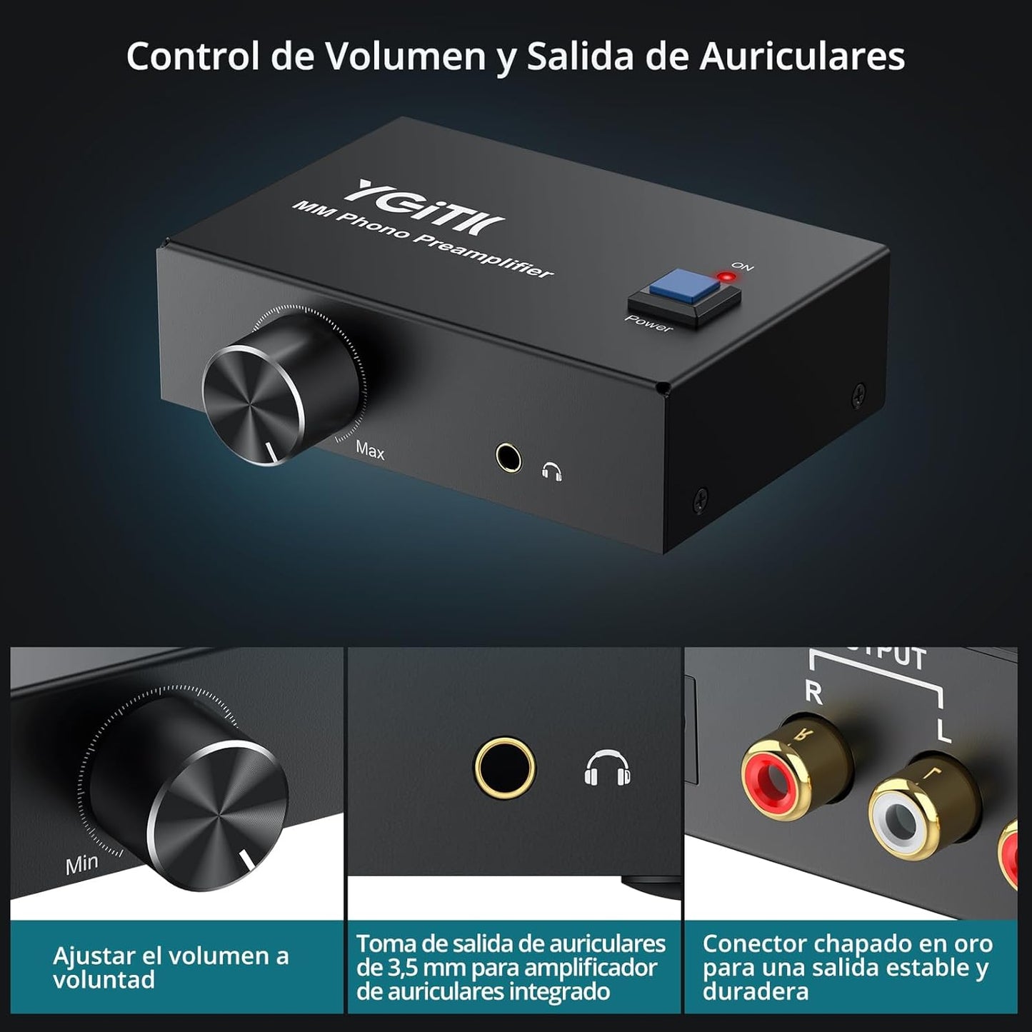 MM 3.5mm 12V 1A Phono Preamp for Turntable, Mini Stereo Phono Preamplifier with Volume Control, Low Noise Operation