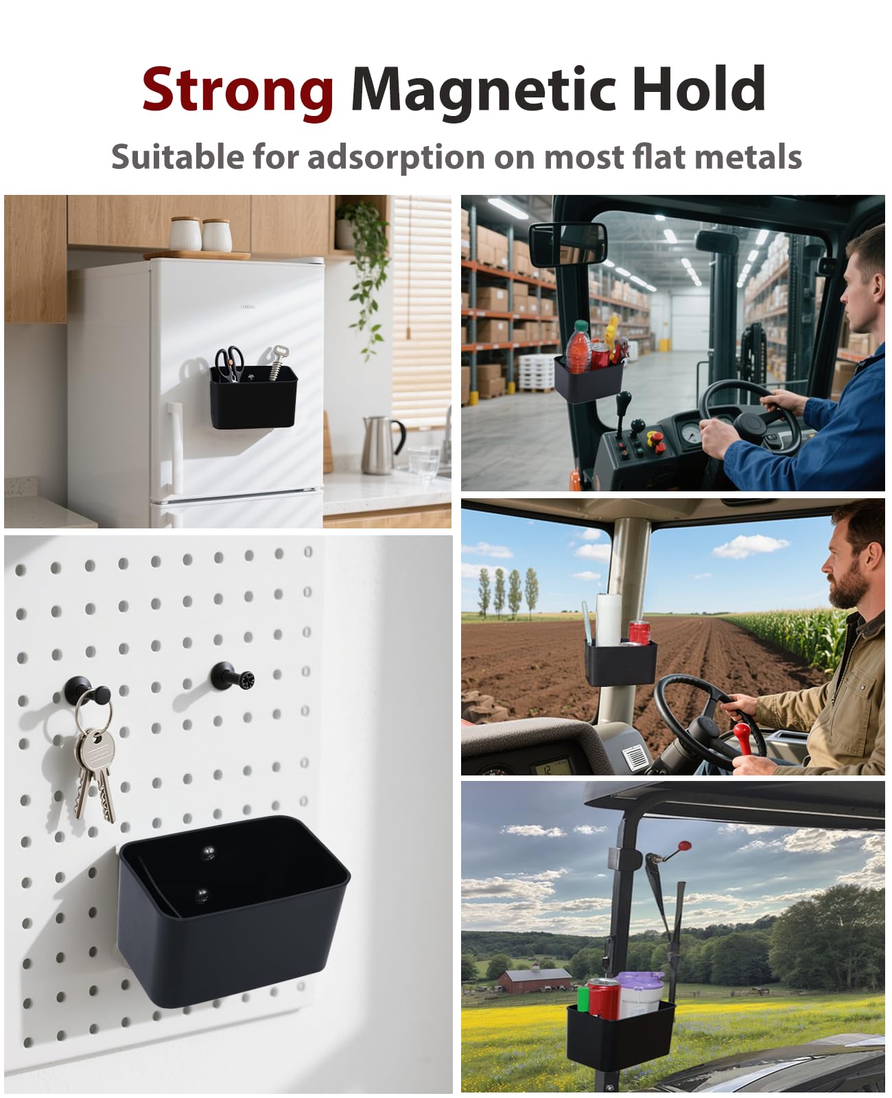 XYNOXRIDE Magnetic Storage Box for Metal Surfaces, Magnetic Cup Holder Magnet Organizer Holder Holds Phones Glasses Keys Tissues, Fits Golf Carts, Forklifts, Tractors, School Bus