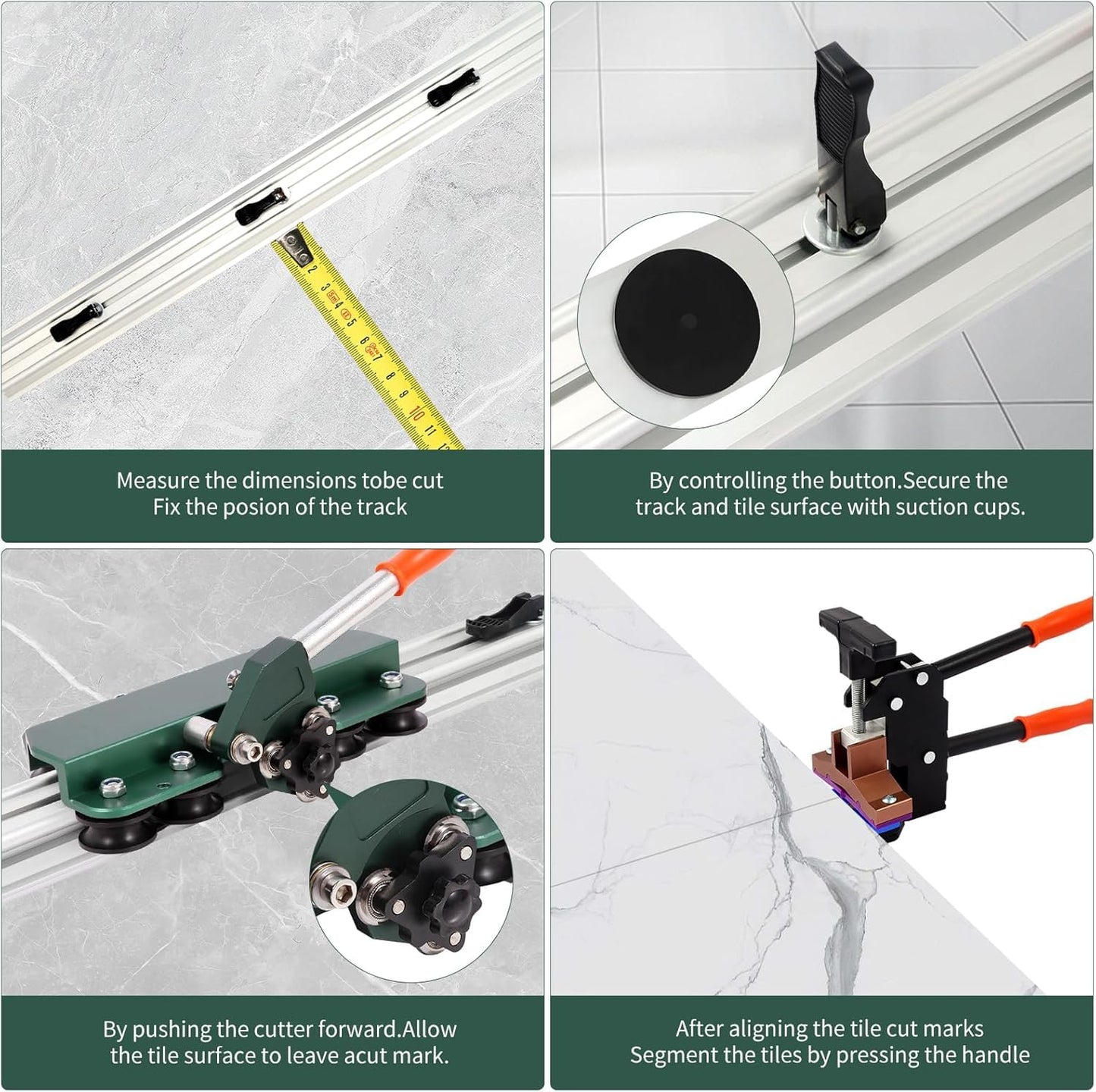 110" Large FormatTile Cutter, Manual Ceramic Tile Cutting Tool with Built-in Suction Cups & Tile Clamp, 3-Head Scoring Wheel System, for Up to 0.47-Inch Thick Tiles