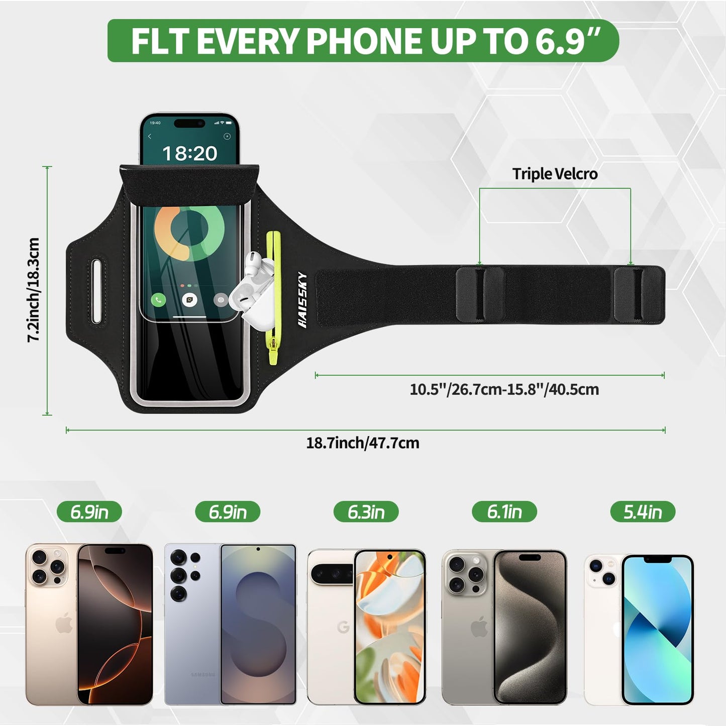 Kebrela Running Armband with Earphone Bag for iPhone 16/15/14 Max/Pro/Plus & Galaxy S20/S10, Touchscreen Compatible, Phone Holder for Running with Card Slot & Key Pockets, Fit Up to 6.9 Phone